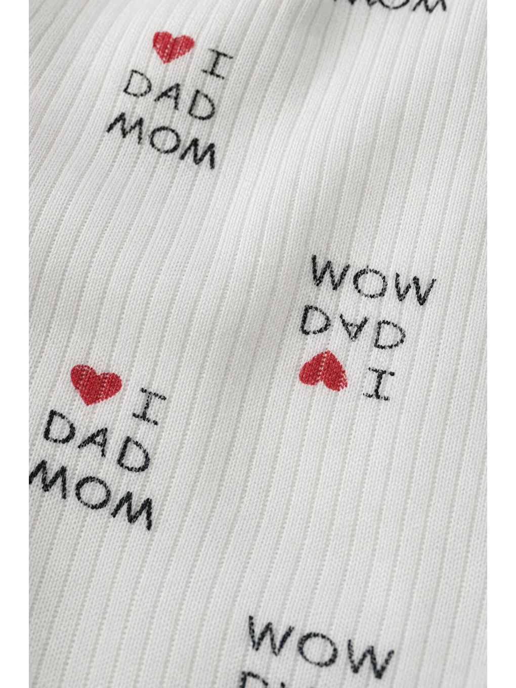 Kırmızı Unisex Bebek Organik Pamuklu Yazlık Kısa Kollu Fitilli Mom Dad Desenli Tulum 0-12 Ay-4