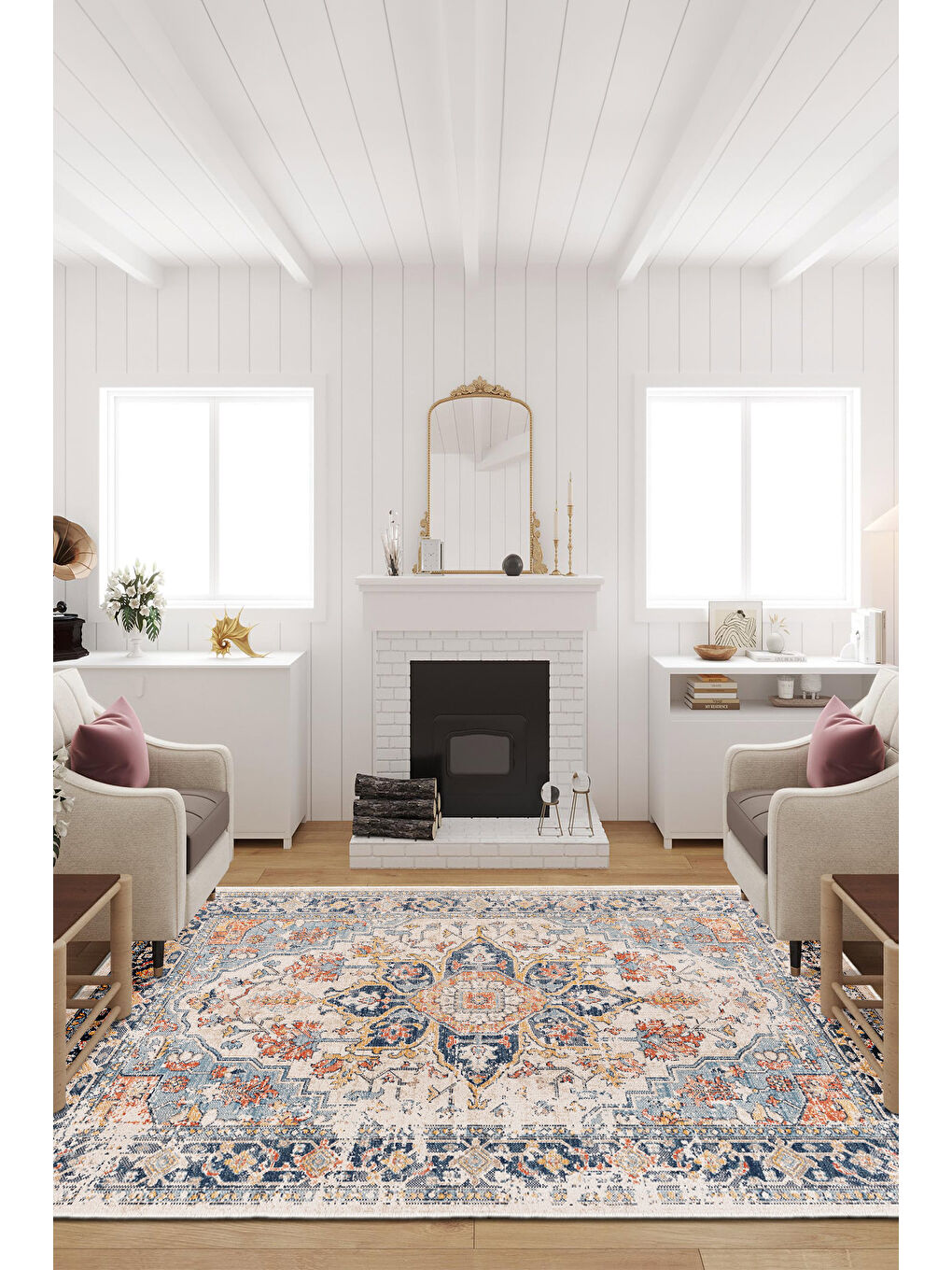 Turuncu Dekoratif Özel Tasarım Yıkanabilir İnce Kaymaz Tabanlı Modern Halı KECE FR17-2