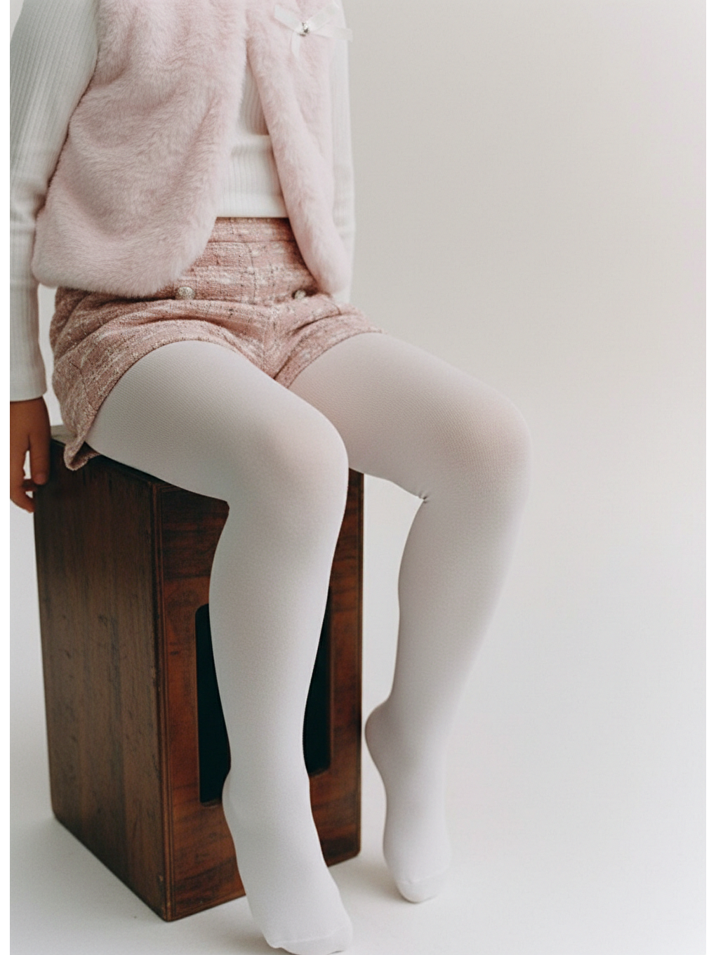 Pembe Kız Çocuk Pamuklu Pudra Pelüş Yelek Ve Şort Takım – Ribana Uzun Kollu Body Dahil-2