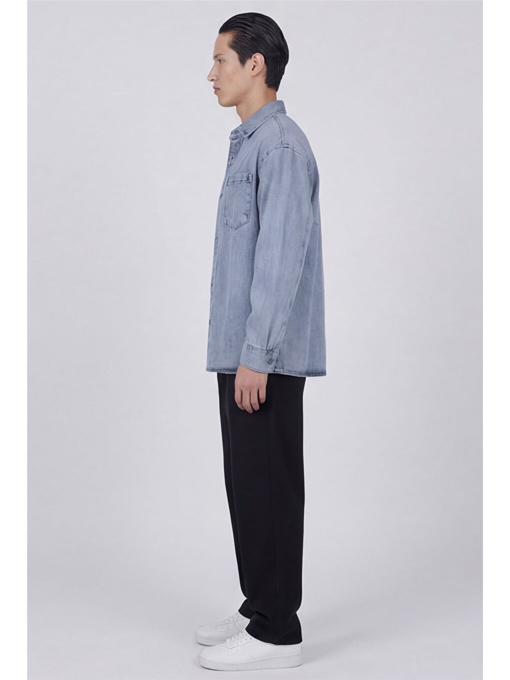 Erkek Buz Mavisi Normal Kesim Regular Fit Pamuk Torba Cep Uzun Kollu Denim Ceket Gömlek-2