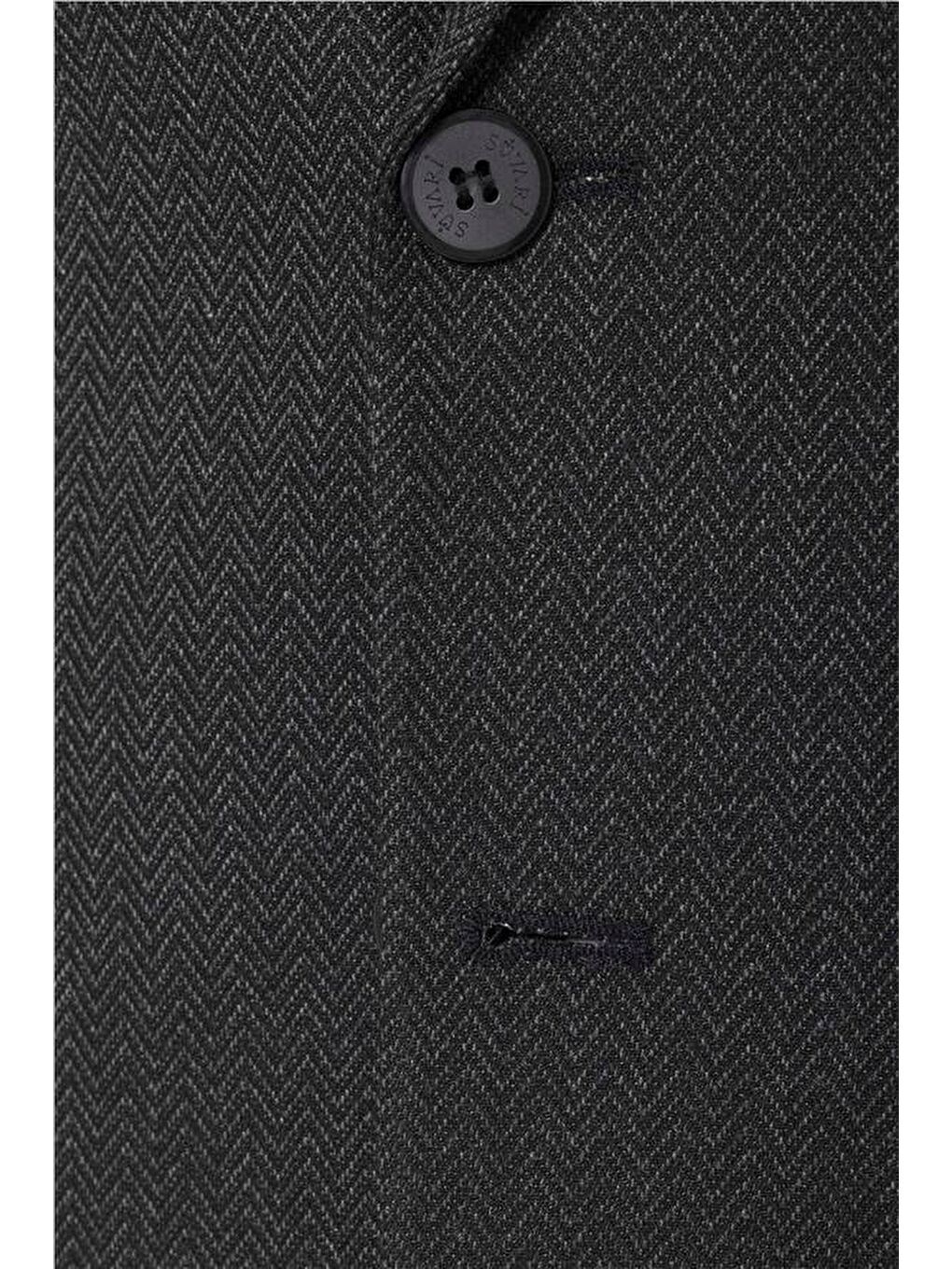 Siyah Regular Desenli Sivri Yaka 4 Drop Takım Elbise-2