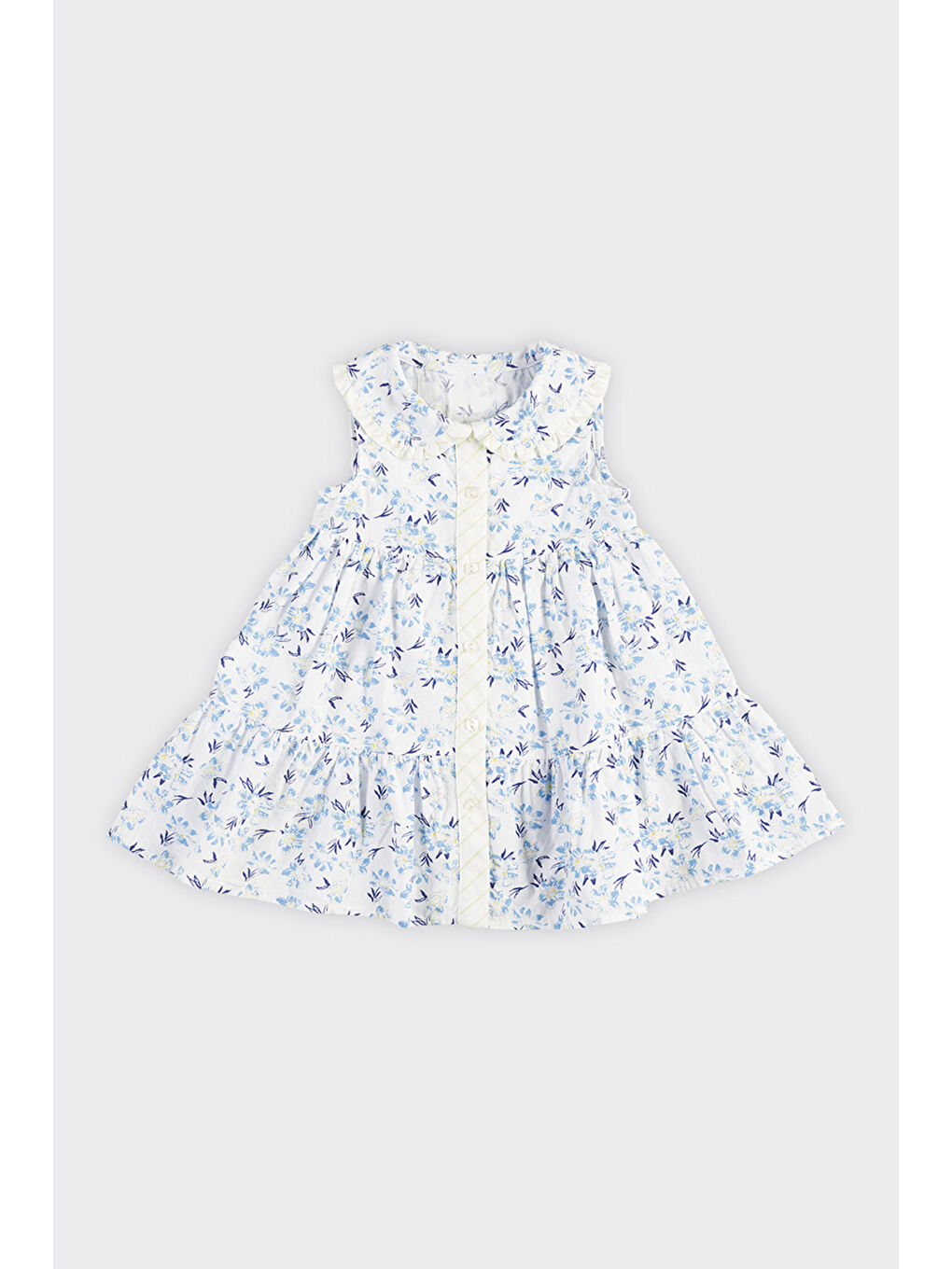 Kız Bebek Çiçek Desenli Mavi Elbise
