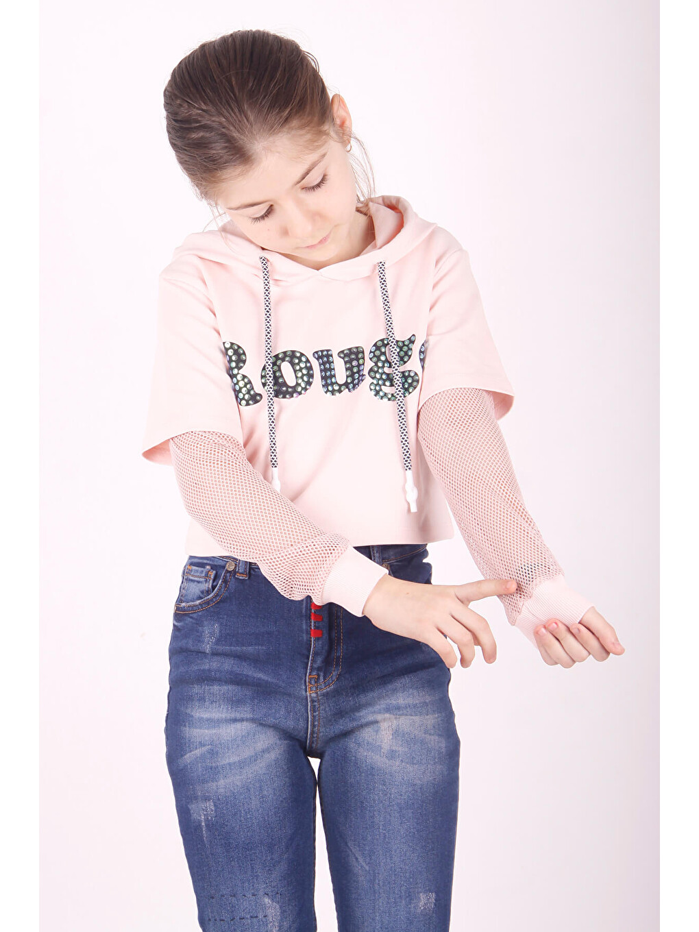 Pembe Kız Çocuk Rouge Baskılı Kapüşonlu Sweatshirt-1