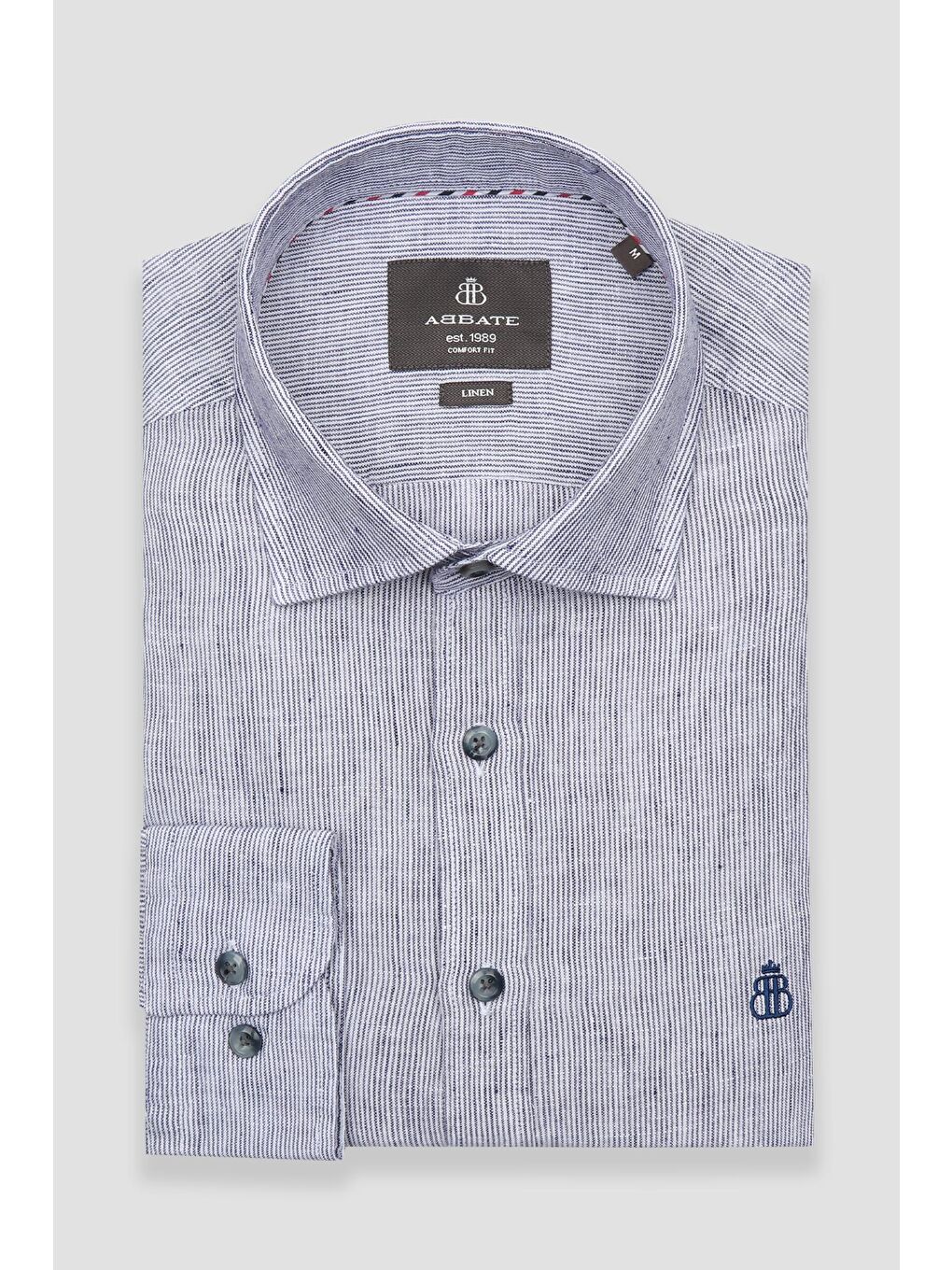 Lieno Keten Keten Comfort Fit Lacivert Klasik Yaka Erkek Çizgili Gömlek-4