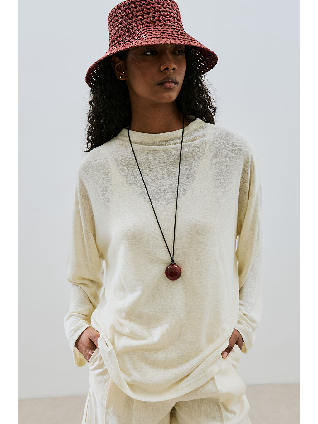 Keten Karışımlı Bluz Bej-1