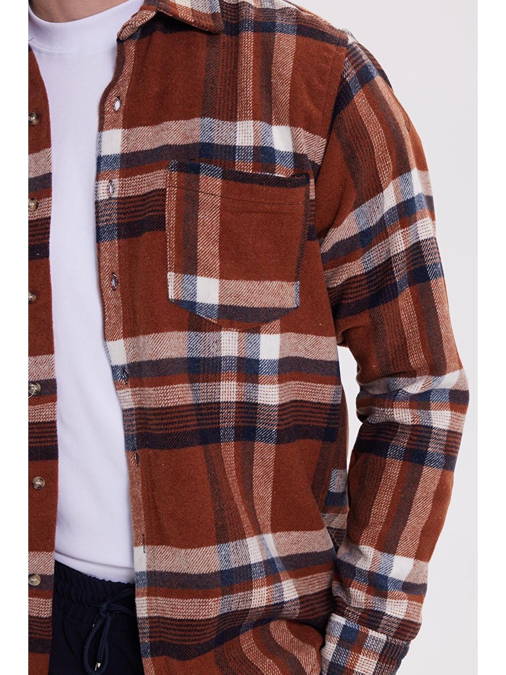 Kahverengi Erkek Regular Fit Rahat Kesim Kışlık Kareli Oduncu Gömlek-2