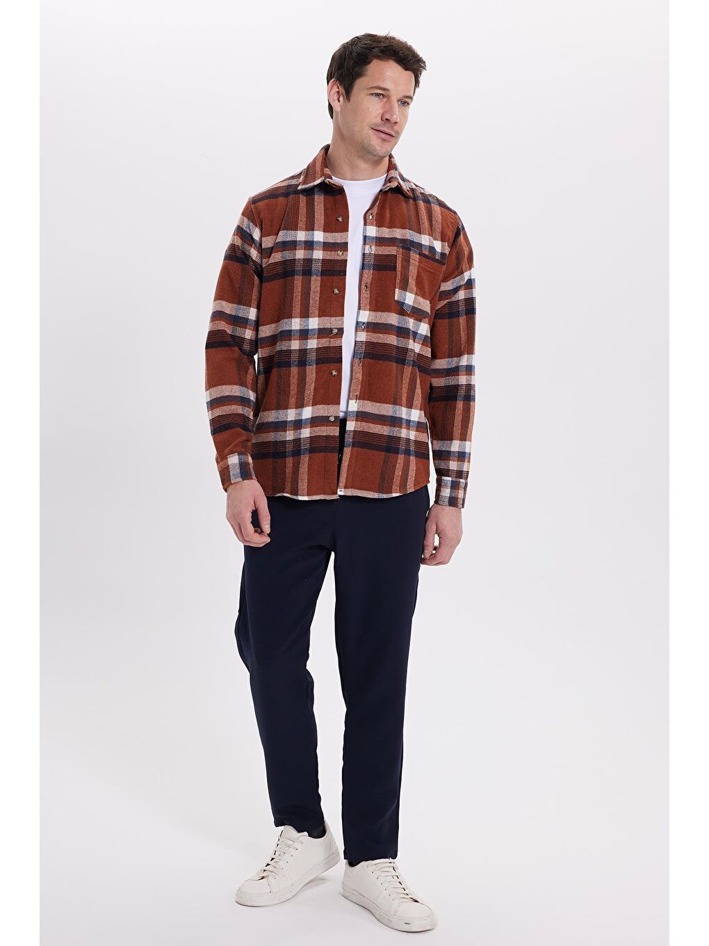 Kahverengi Erkek Regular Fit Rahat Kesim Kışlık Kareli Oduncu Gömlek-3