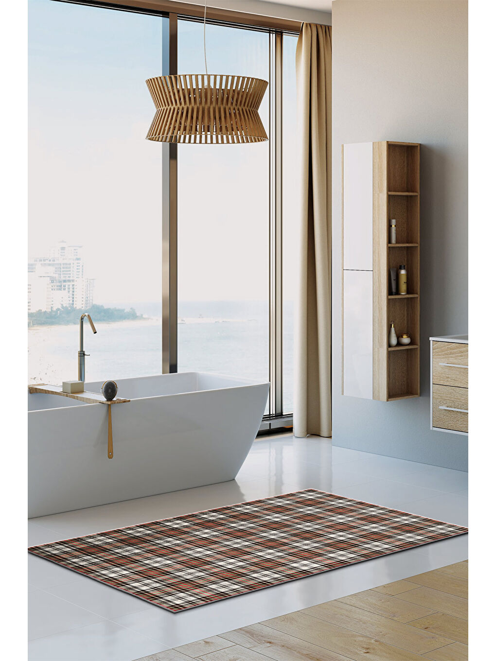 Kahverengi Dekoratif Özel Tasarım Yıkanabilir İnce Kaymaz Tabanlı Modern Halı KECE FR13-3