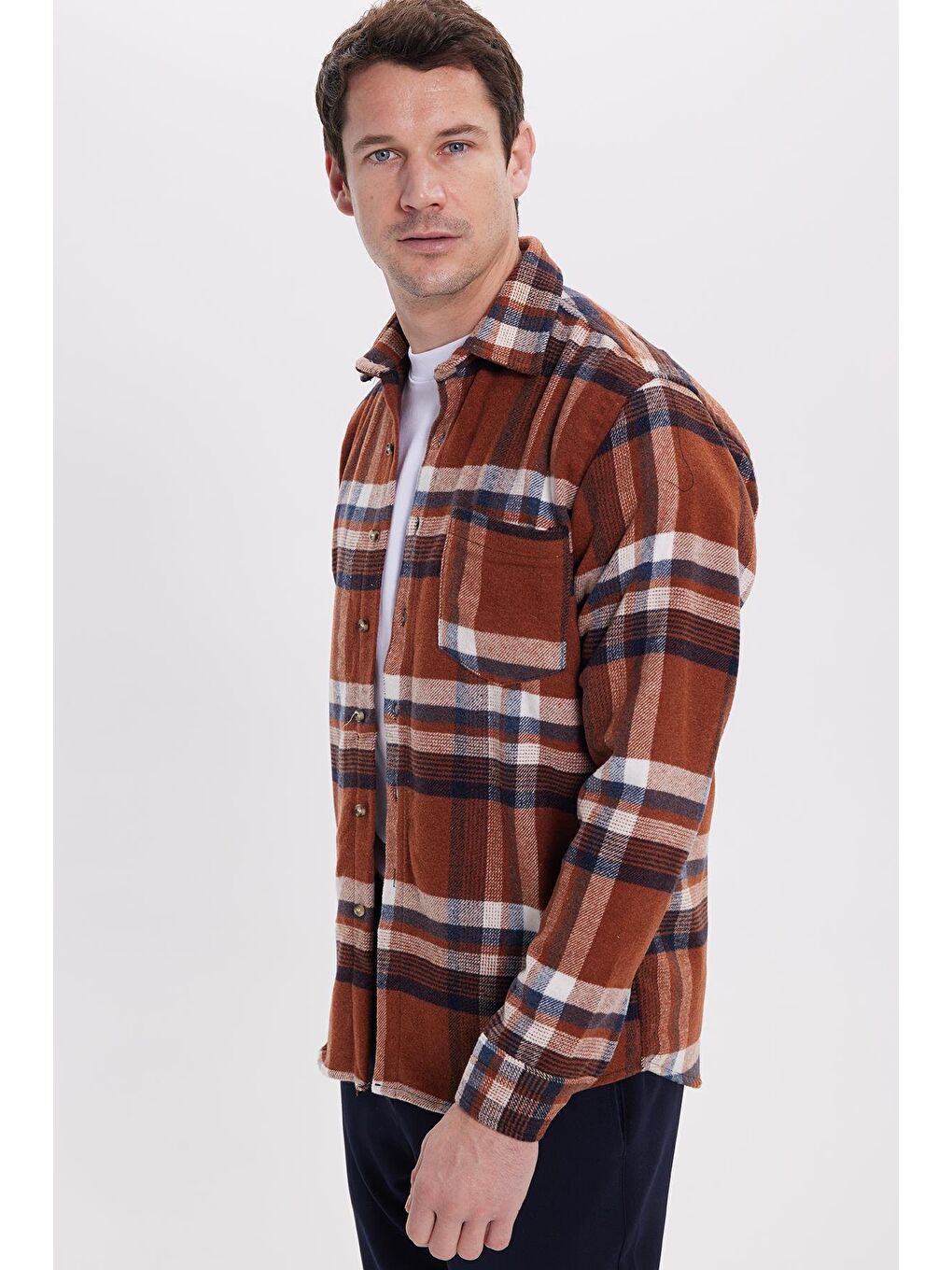 Kahverengi Erkek Regular Fit Rahat Kesim Kışlık Kareli Oduncu Gömlek-4
