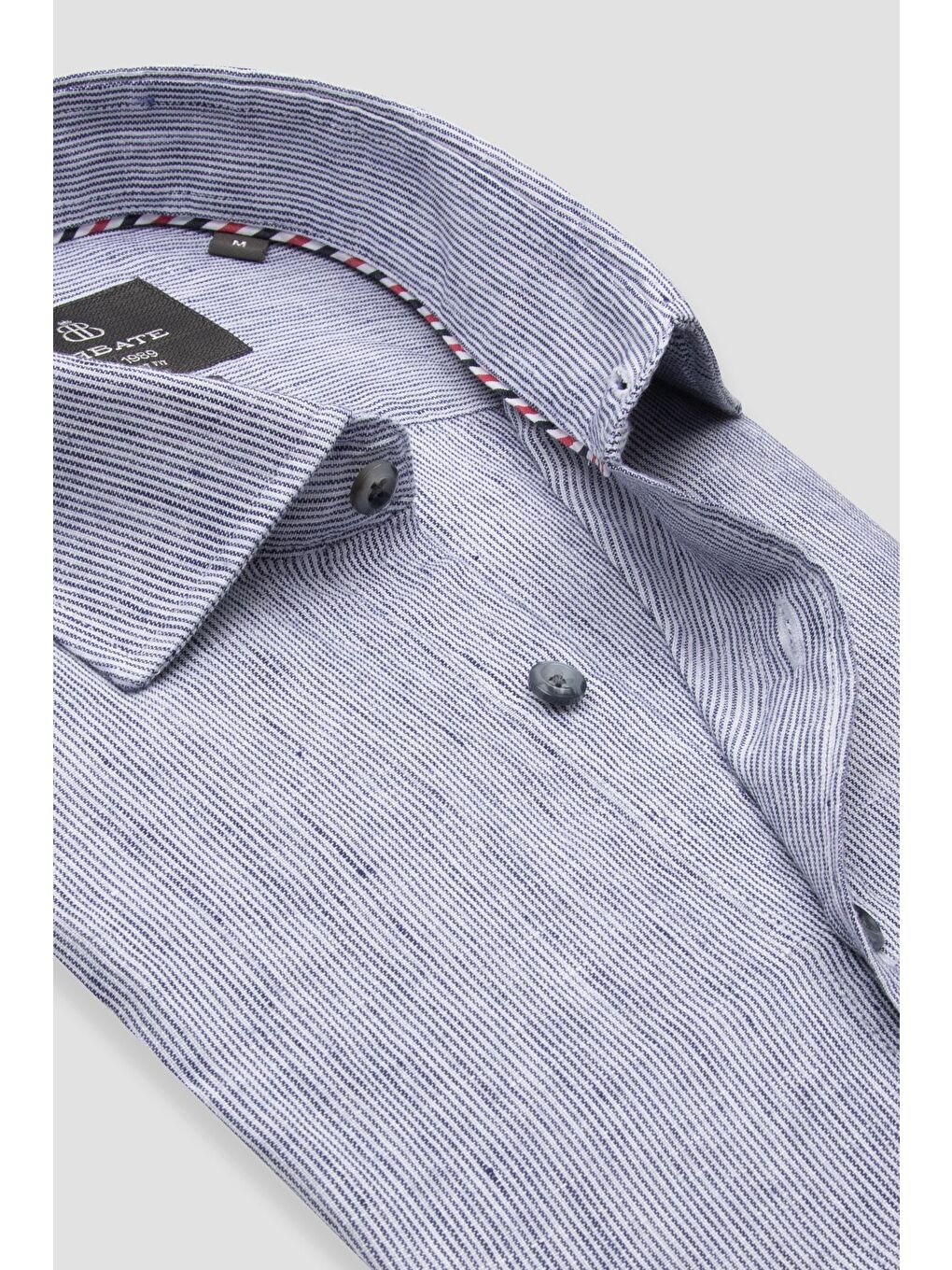 Lieno Keten Keten Comfort Fit Lacivert Klasik Yaka Erkek Çizgili Gömlek-5