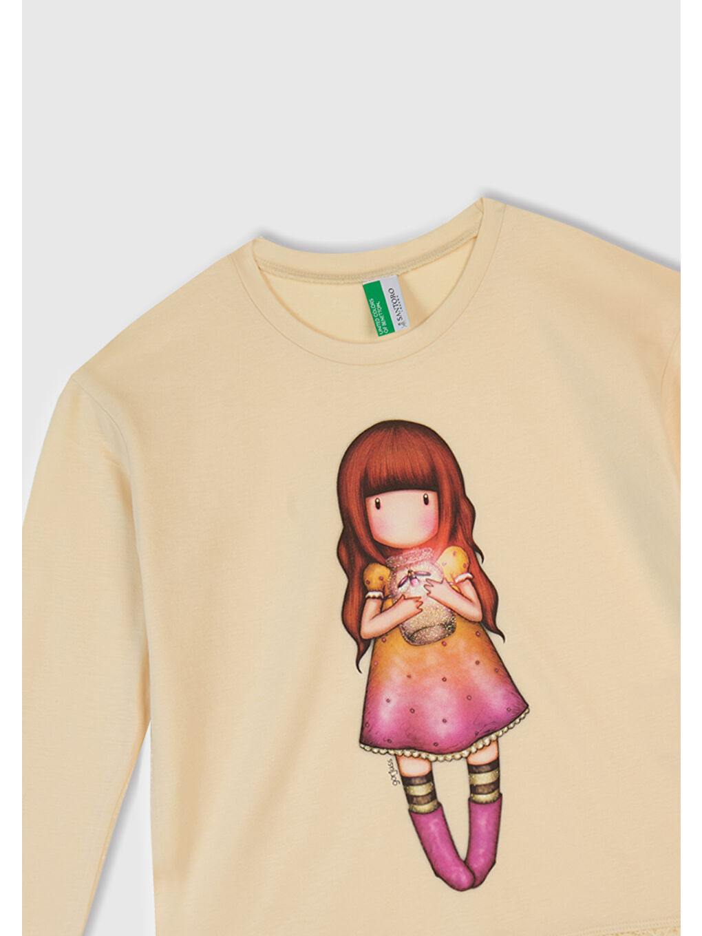 Kız Çocuk Krem-Turuncu Üstü Baskılı Altı Desenli Pijama Takımı-3