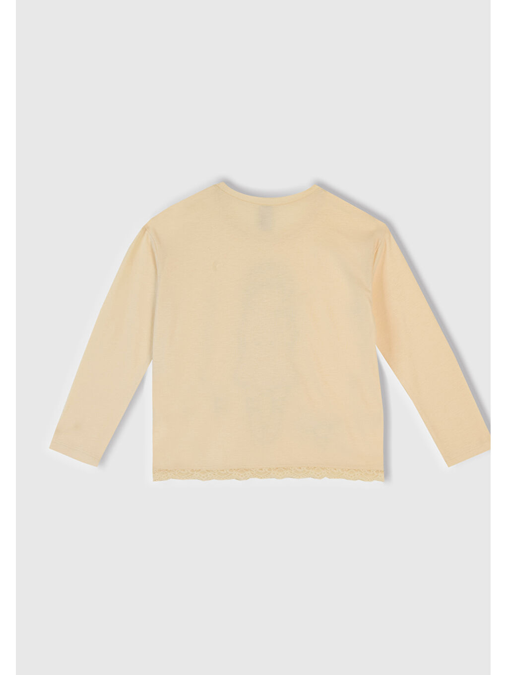 Kız Çocuk Krem-Turuncu Üstü Baskılı Altı Desenli Pijama Takımı-4