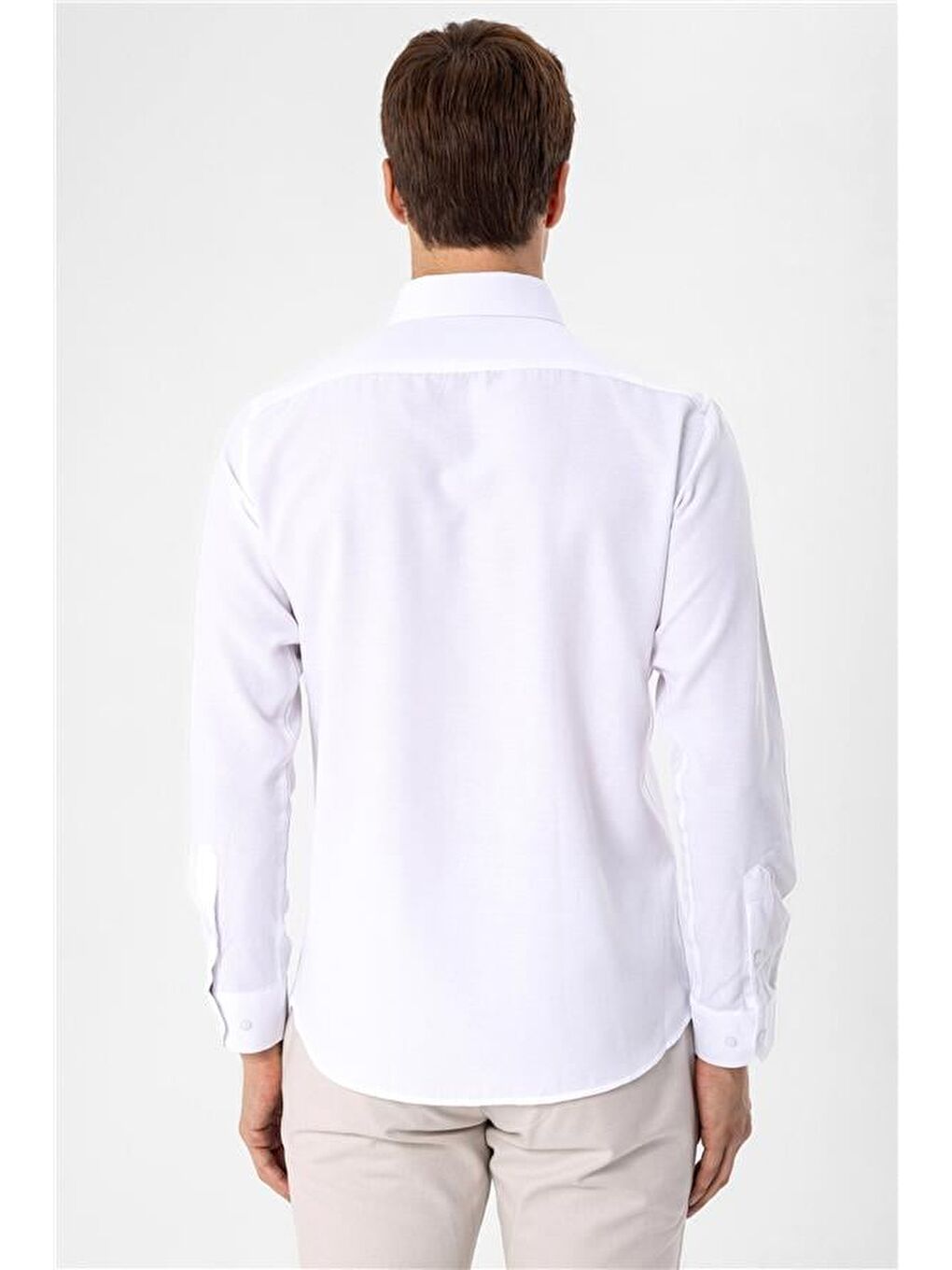 Beyaz Slim Düz Düğmeli Yaka Gömlek-8