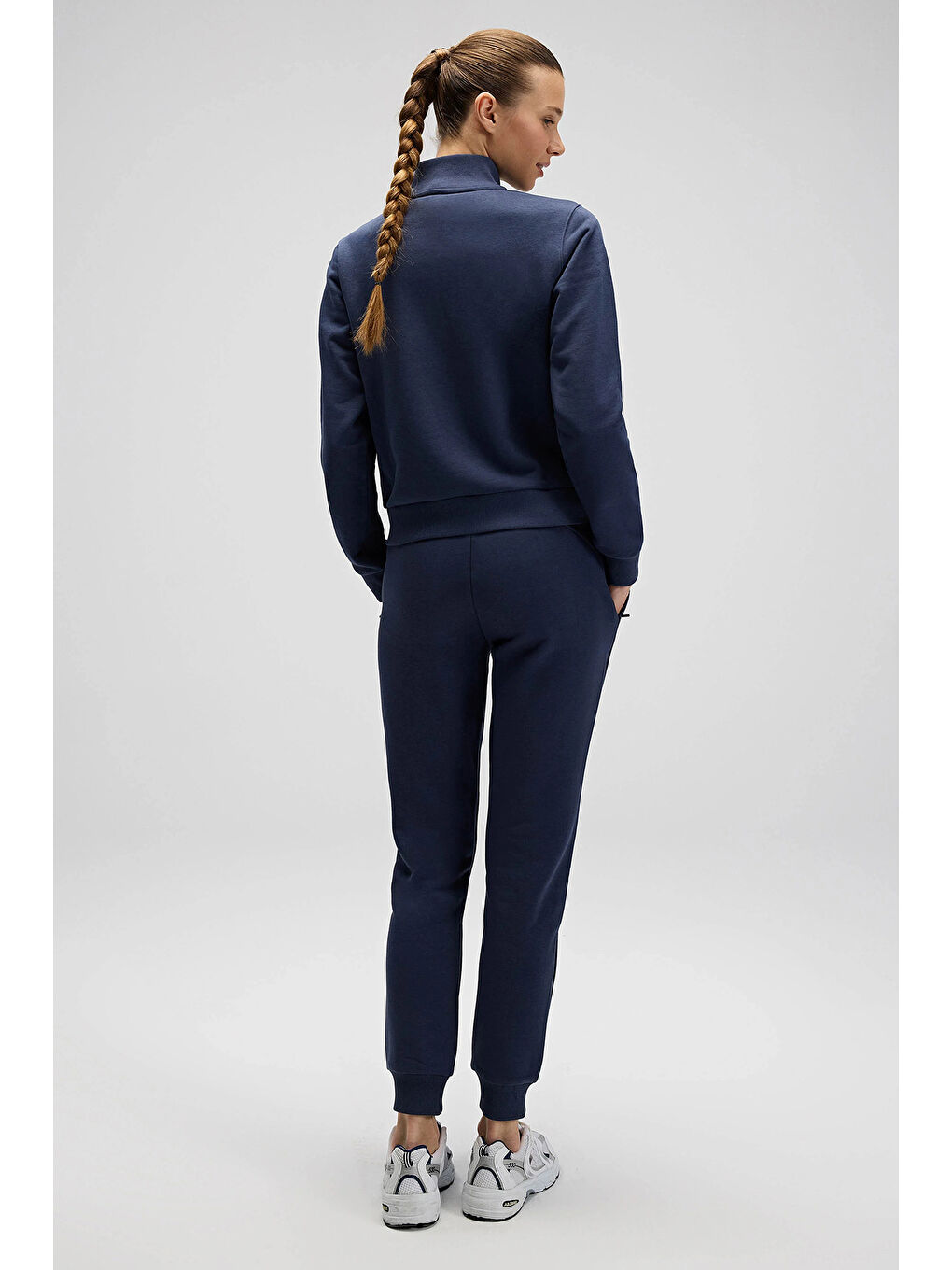 Lacivert Pamuklu Regular Fit Normal Bel Ribanalı Paça Kadın Eşofman Altı EF532-NV-5