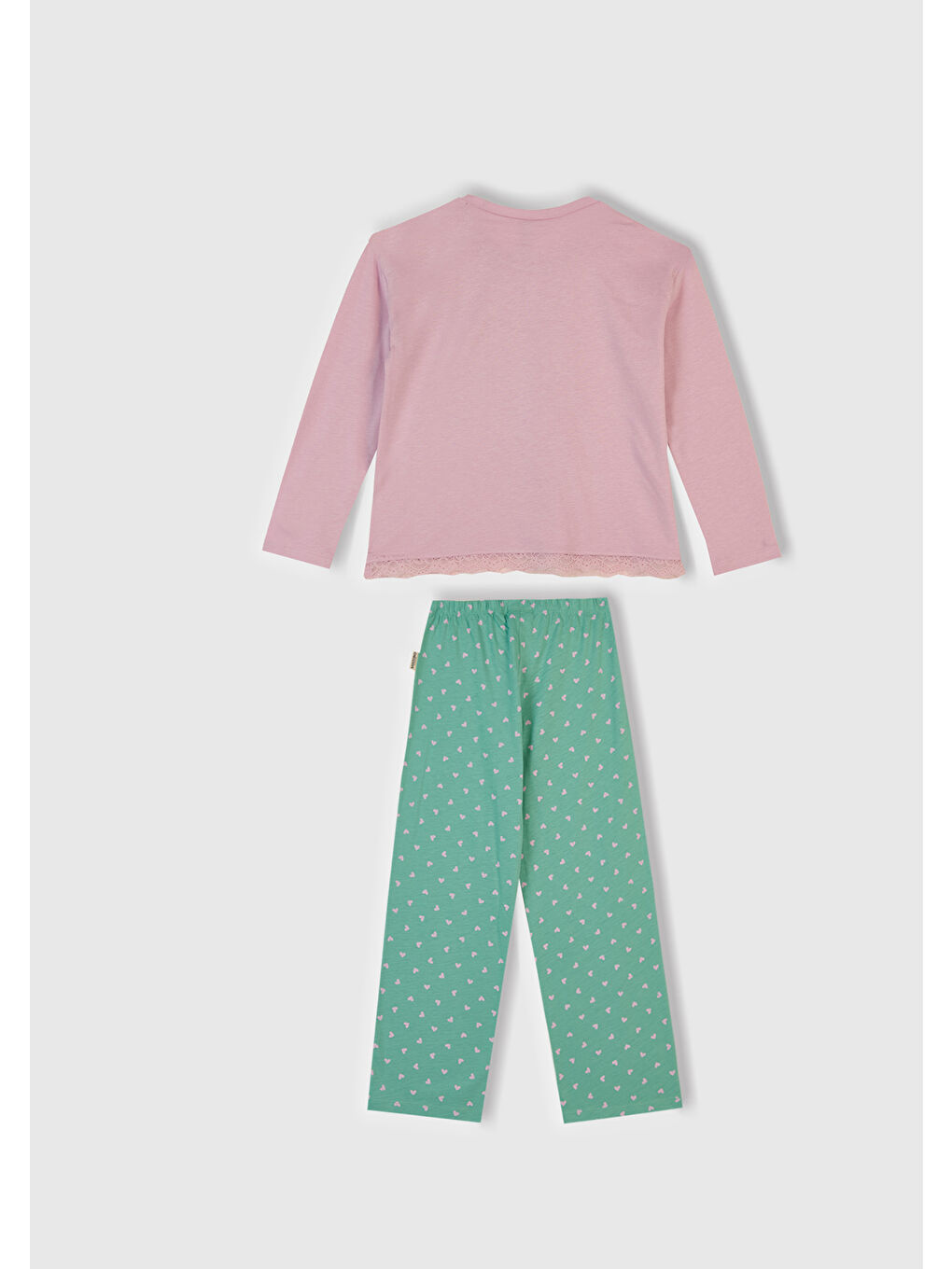 Kız Çocuk Toz Pembe-Turkuaz Üstü Baskılı Altı Desenli Pijama Takımı-1