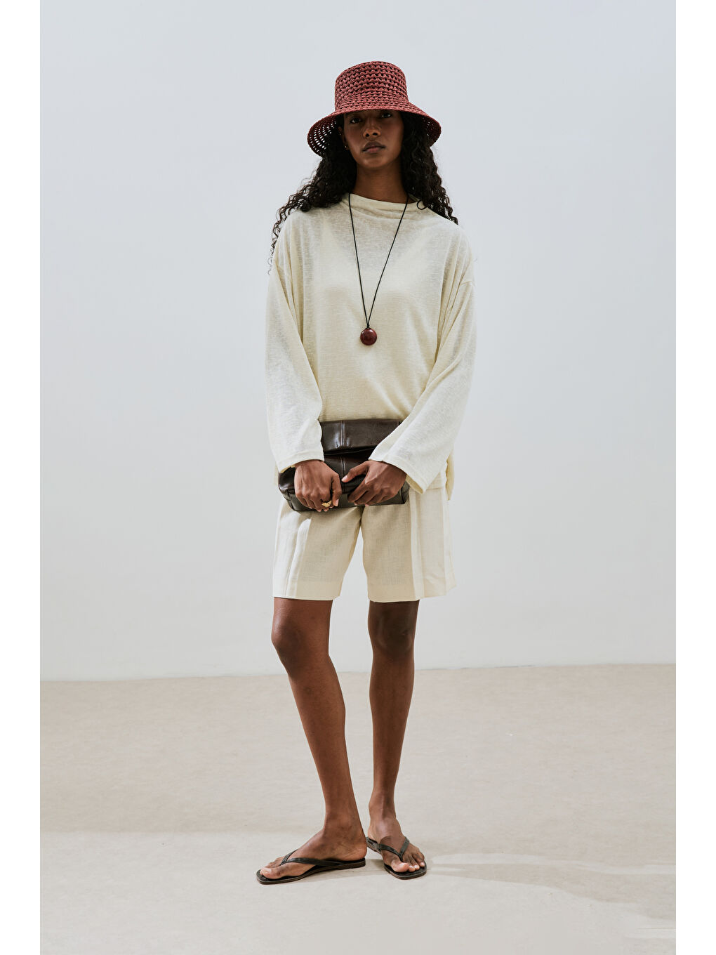 Keten Karışımlı Bluz Bej-3