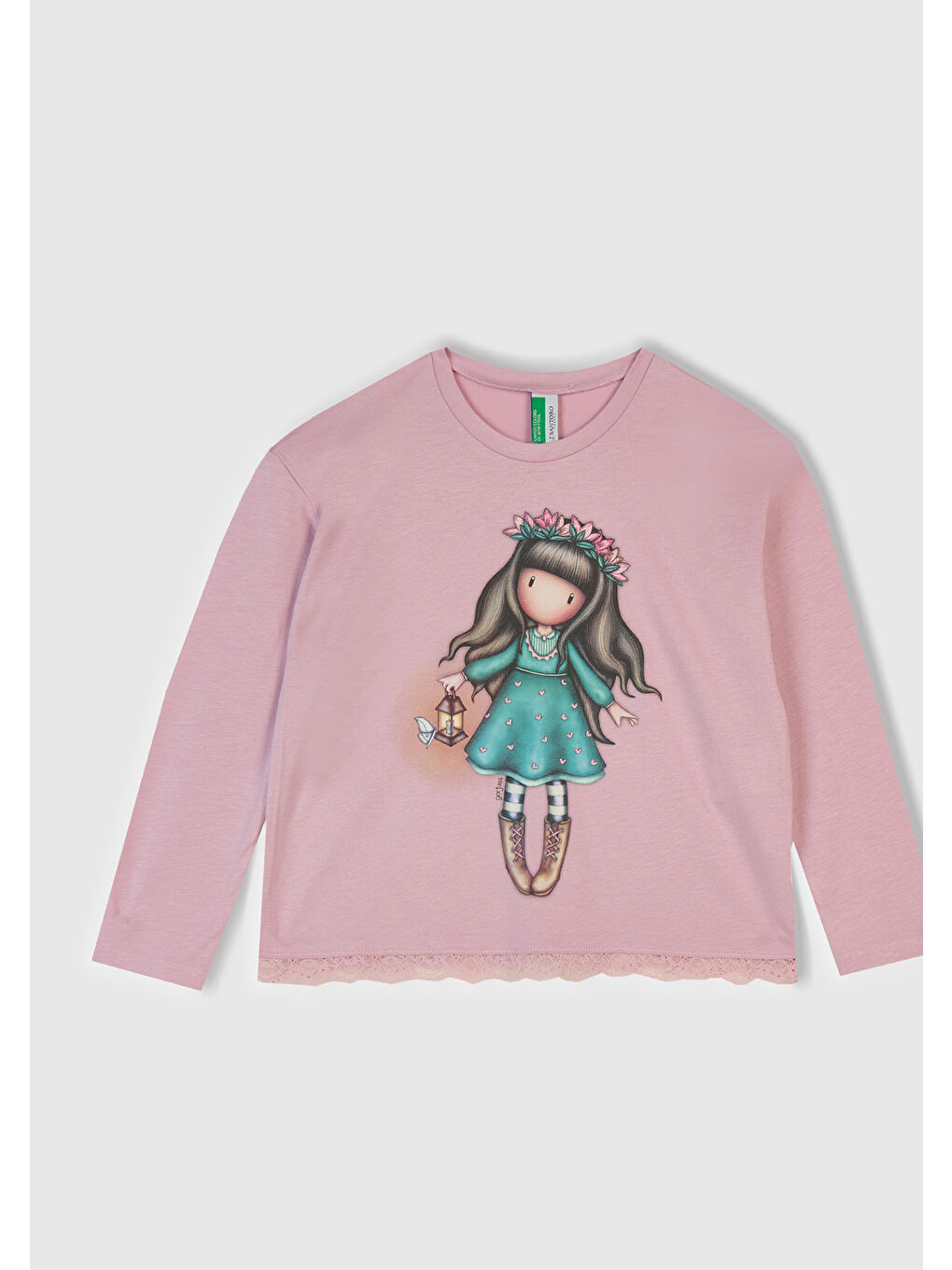 Kız Çocuk Toz Pembe-Turkuaz Üstü Baskılı Altı Desenli Pijama Takımı-2