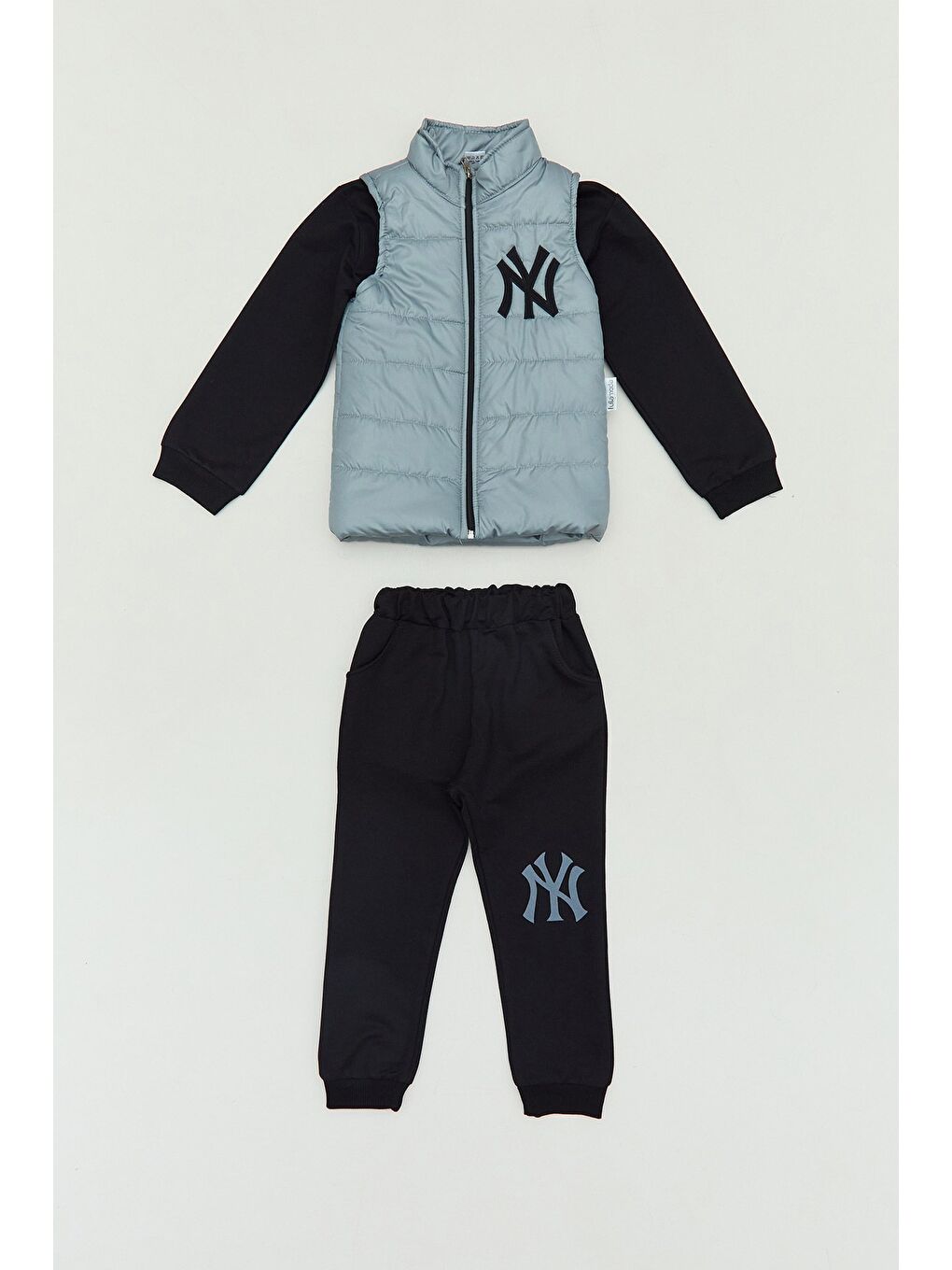 Siyah Ny Nakışlı Yelekli 3 Lü Jogger Erkek Çocuk Takım