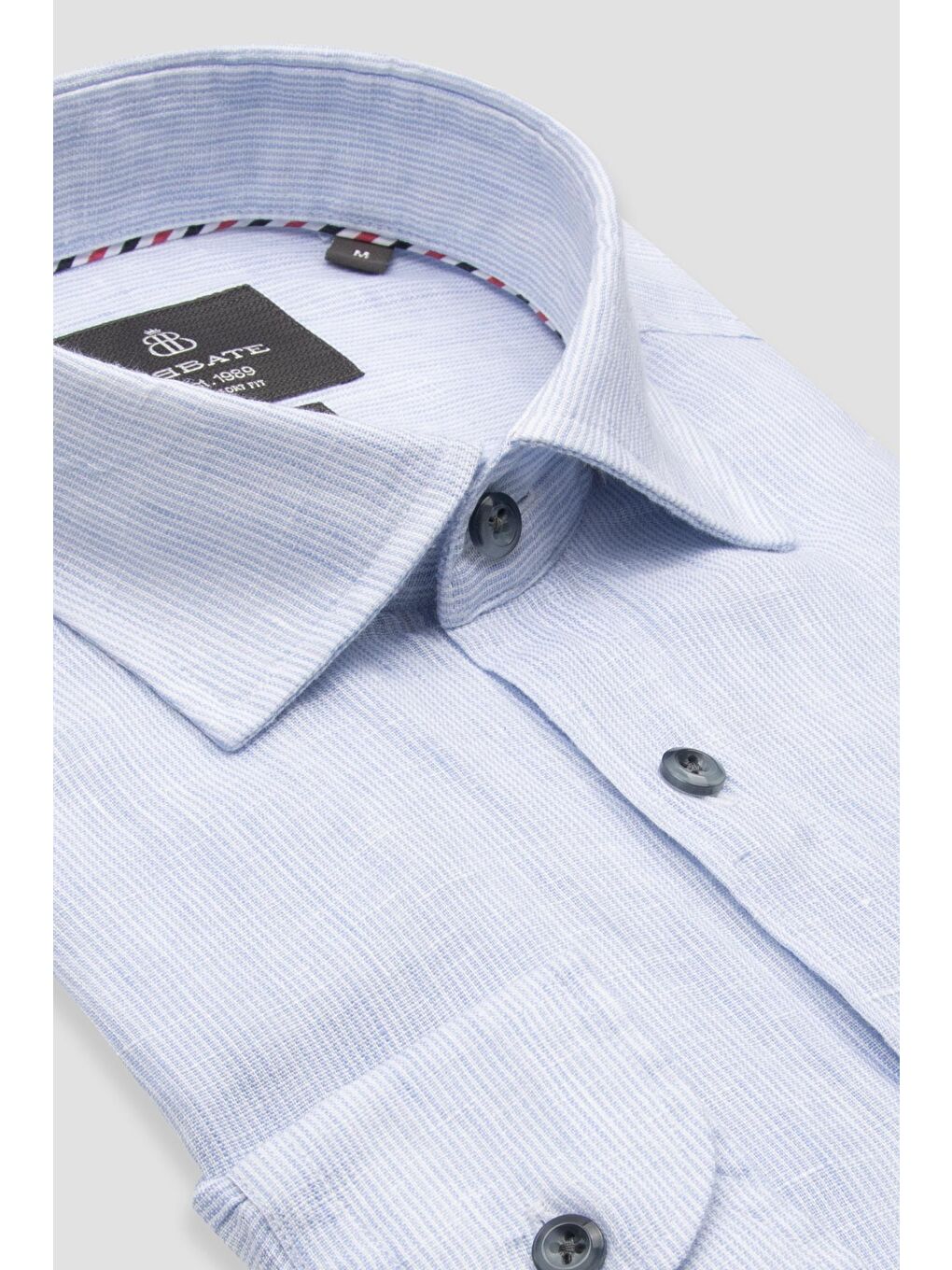 Lieno Keten Keten Comfort Fit Açık Mavi Klasik Yaka Erkek Çizgili Gömlek-1