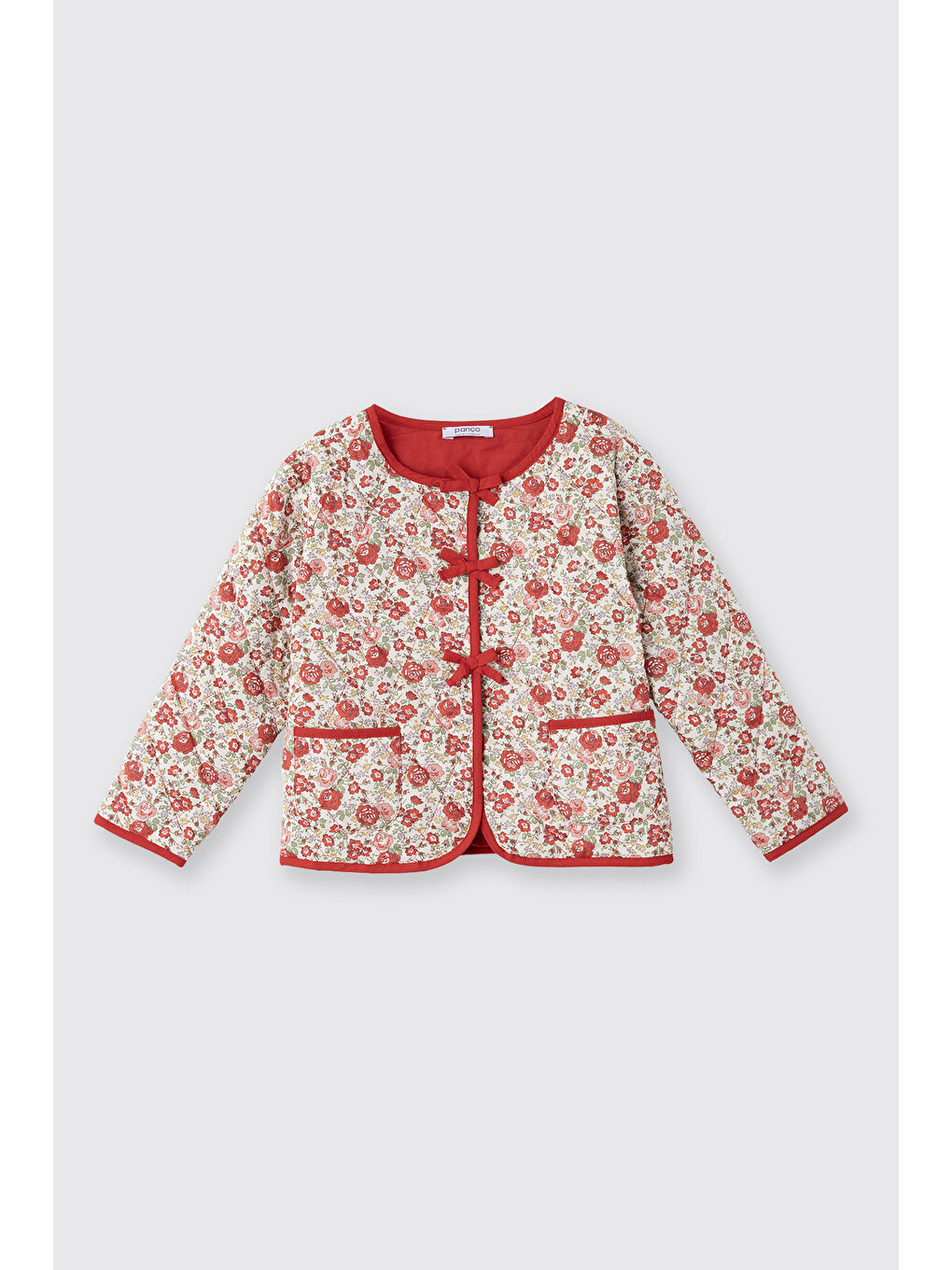 Kırmızı Liberty Kumaş Çiçek Desenli Kız Çocuk Ceket-2