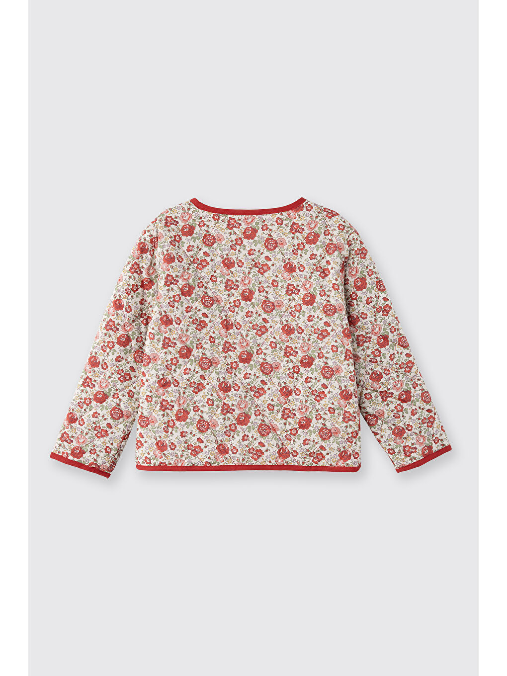 Kırmızı Liberty Kumaş Çiçek Desenli Kız Çocuk Ceket-3