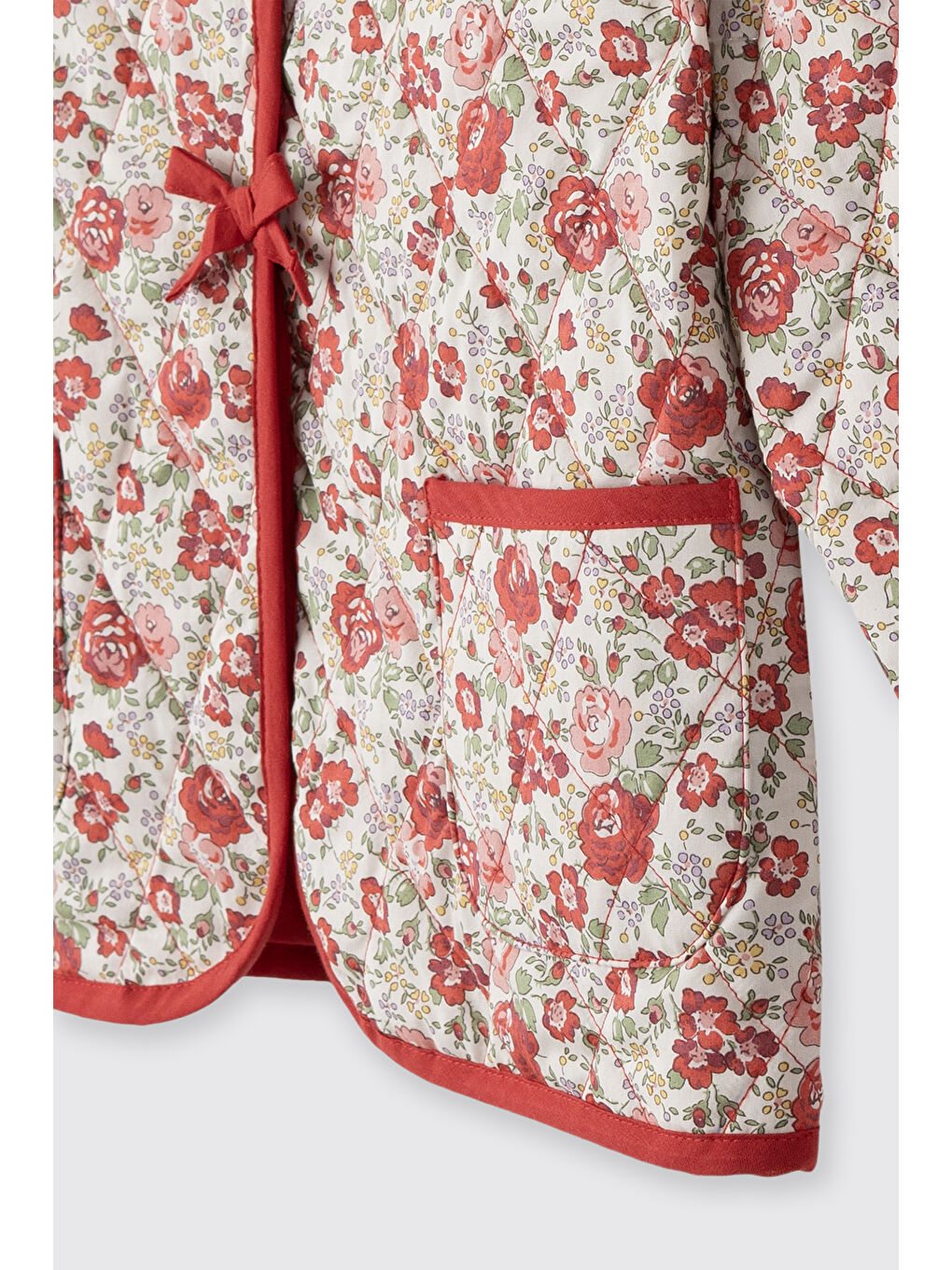 Kırmızı Liberty Kumaş Çiçek Desenli Kız Çocuk Ceket-4