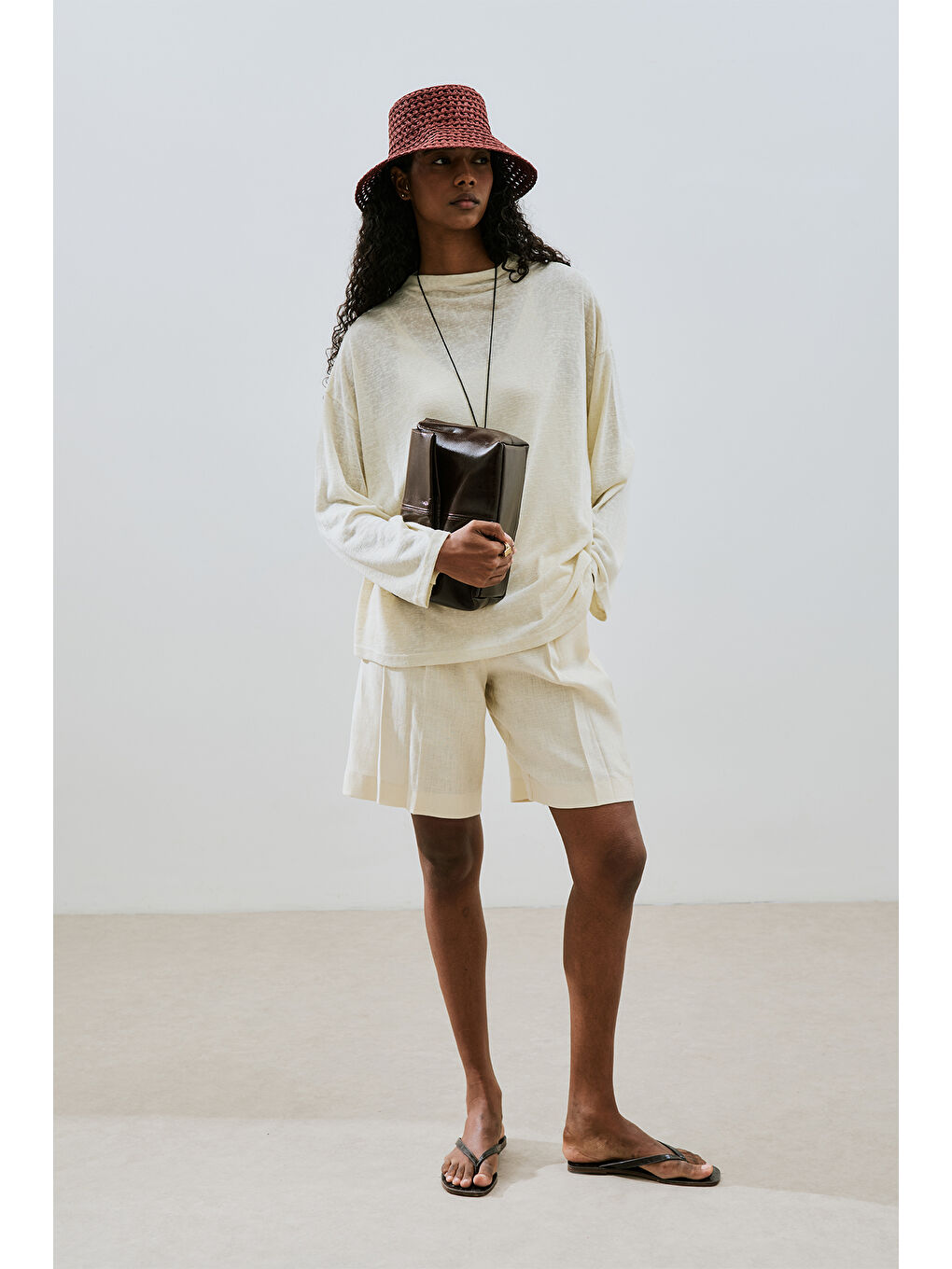 Keten Karışımlı Bluz Bej-4