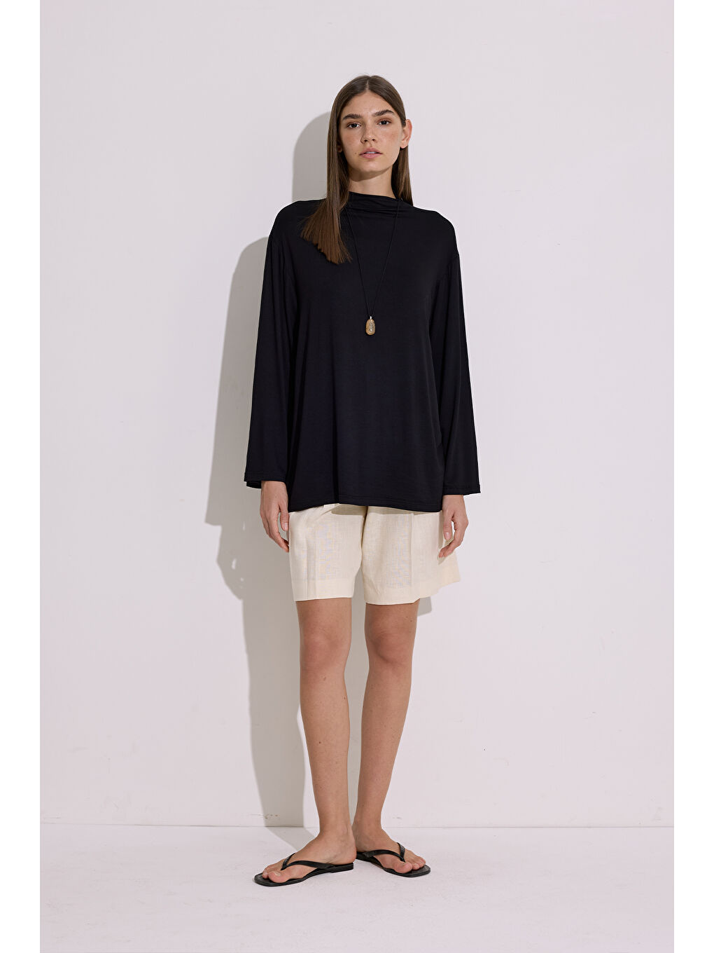 Dökümlü Uzun Kol Bluz Siyah-5