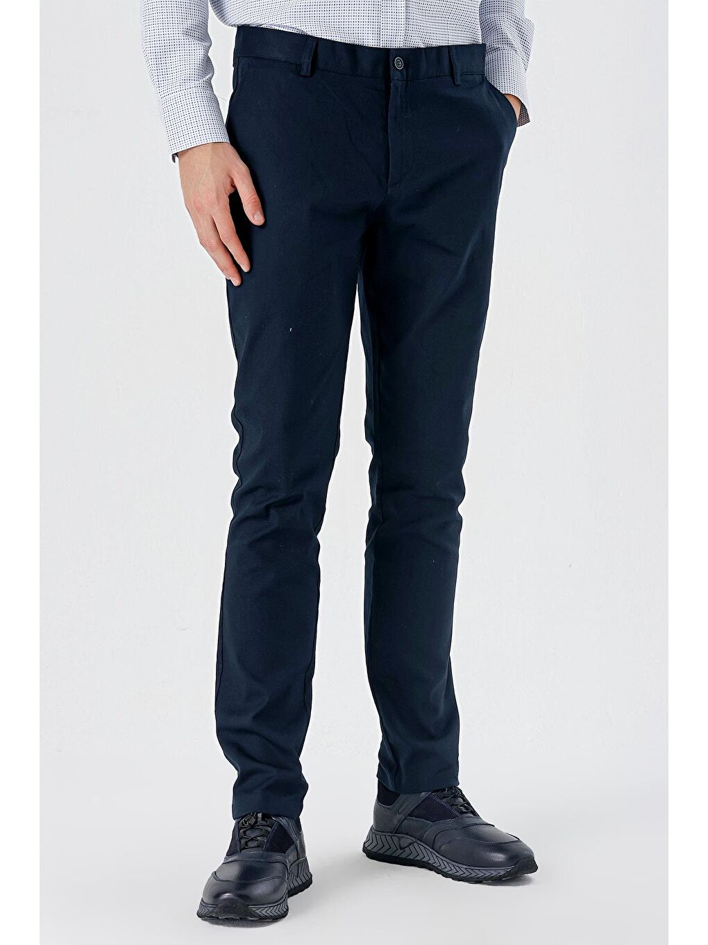 Koyu Lacivert Pamuklu Yandan Cepli Casual Slim Fit Chino Pantolon 1003240151