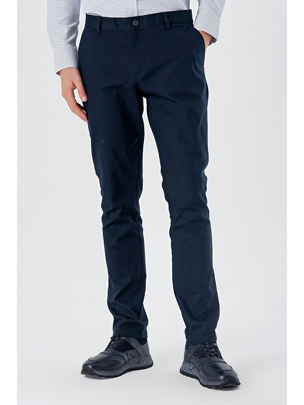 Koyu Lacivert Pamuklu Yandan Cepli Casual Slim Fit Chino Pantolon 1003240151-2