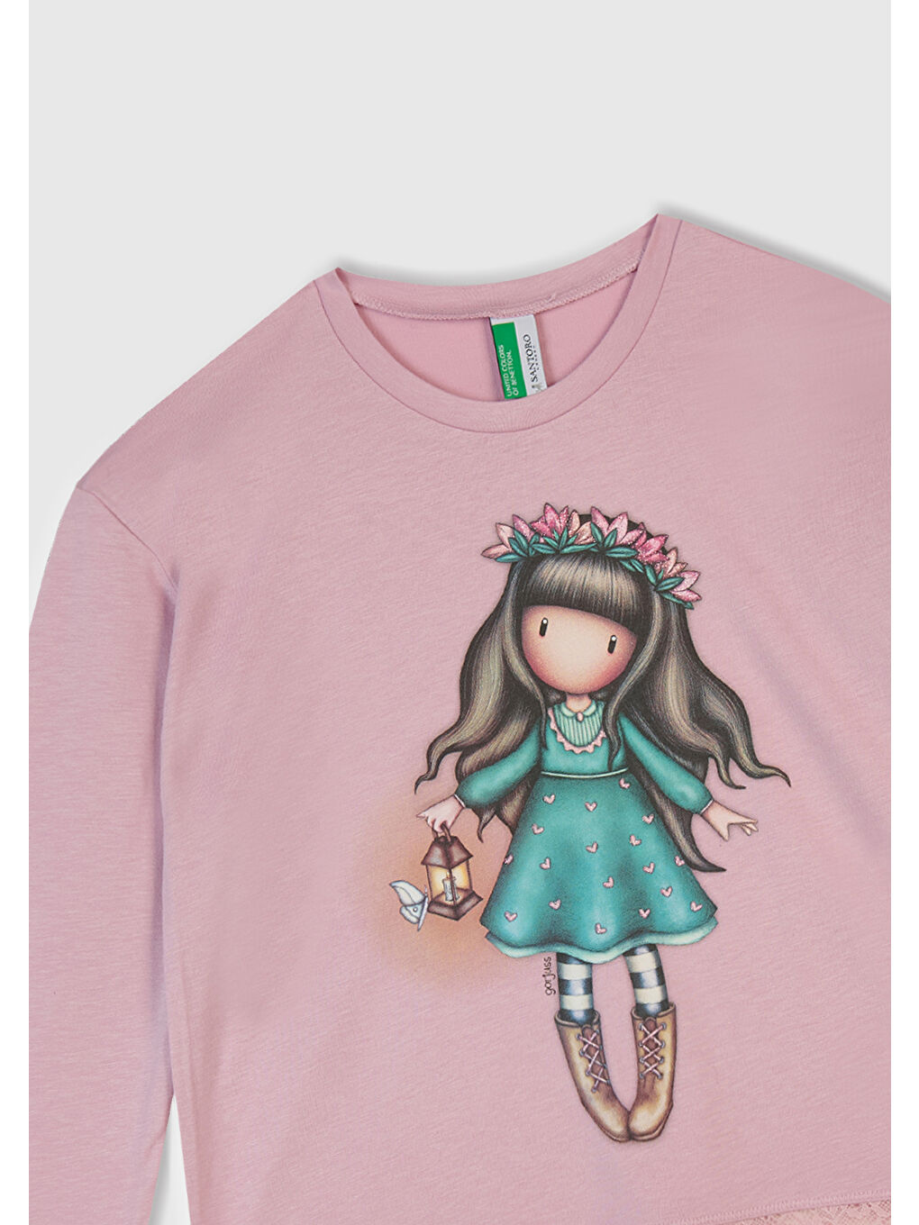 Kız Çocuk Toz Pembe-Turkuaz Üstü Baskılı Altı Desenli Pijama Takımı-6