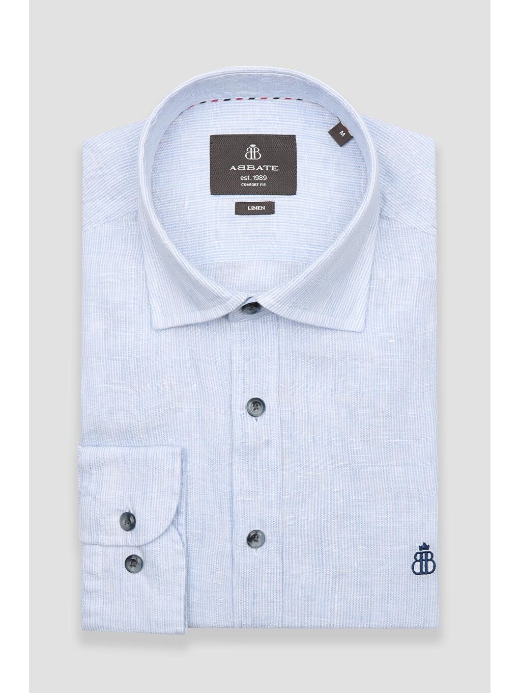 Lieno Keten Keten Comfort Fit Açık Mavi Klasik Yaka Erkek Çizgili Gömlek-4