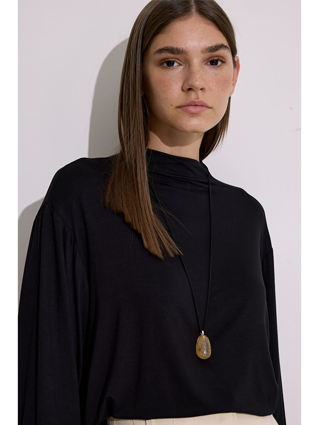 Dökümlü Uzun Kol Bluz Siyah-6