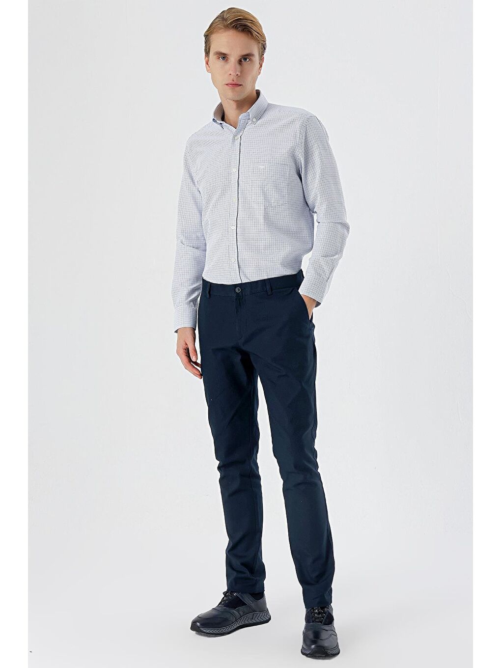 Koyu Lacivert Pamuklu Yandan Cepli Casual Slim Fit Chino Pantolon 1003240151-4