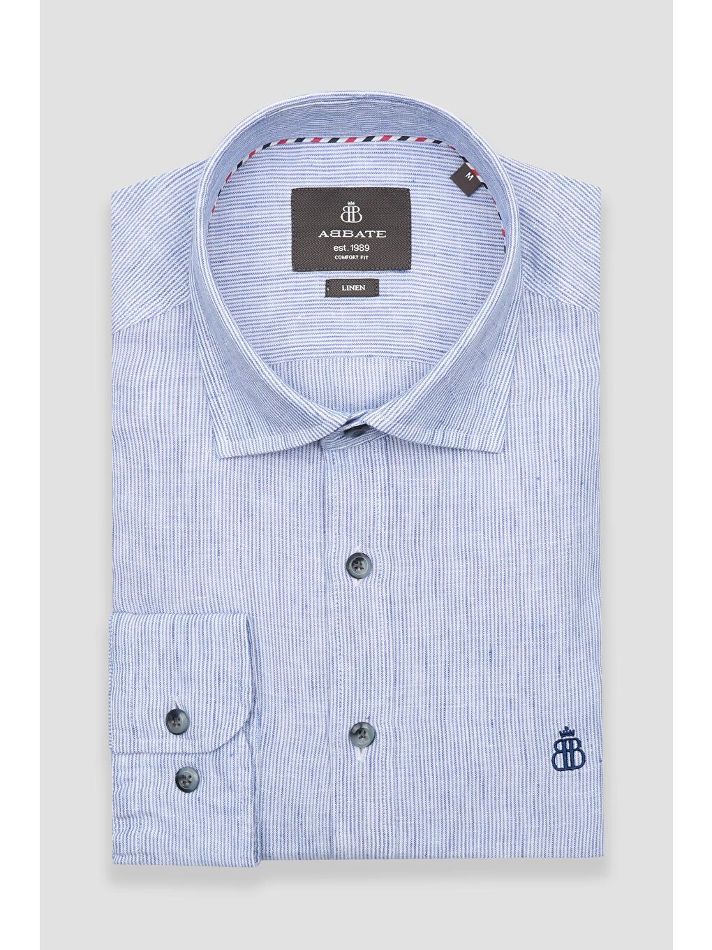 Lieno Keten Keten Comfort Fit Koyu Mavi Klasik Yaka Erkek Çizgili Gömlek-4