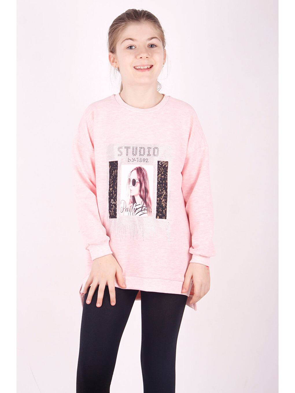 Pembe Kız Çocuk Studio Baskılı Sweatshirt