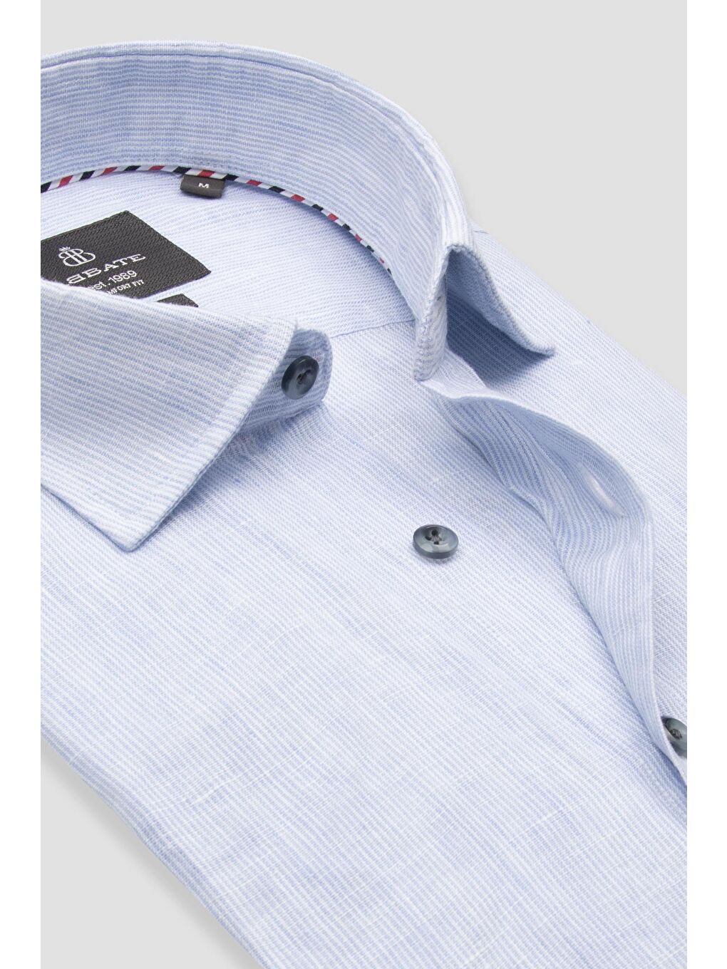 Lieno Keten Keten Comfort Fit Açık Mavi Klasik Yaka Erkek Çizgili Gömlek-5