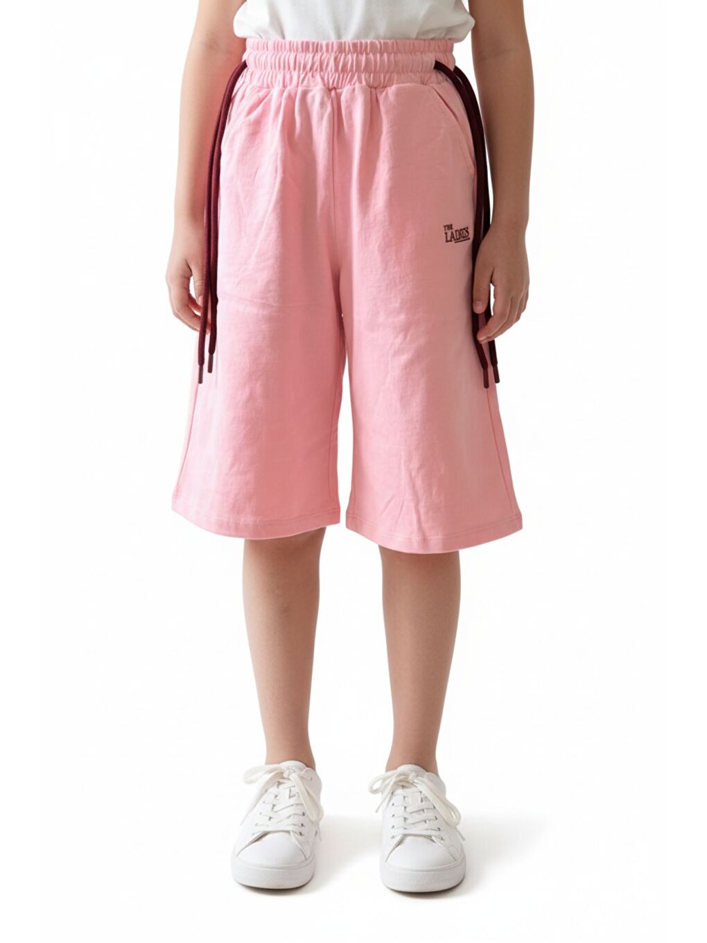 Pembe Kız Çocuk Bol Paça Beli Lastikli Nakışlı Kapri & Bağlamalı 25001