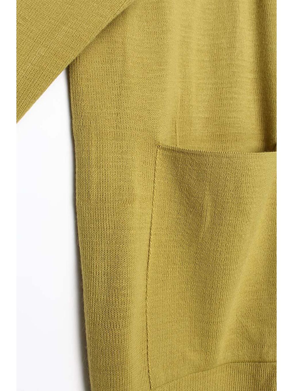 Yağ Yeşili-Cepli Rahat Kalıp Yırtmaçlı Triko Hırka-5