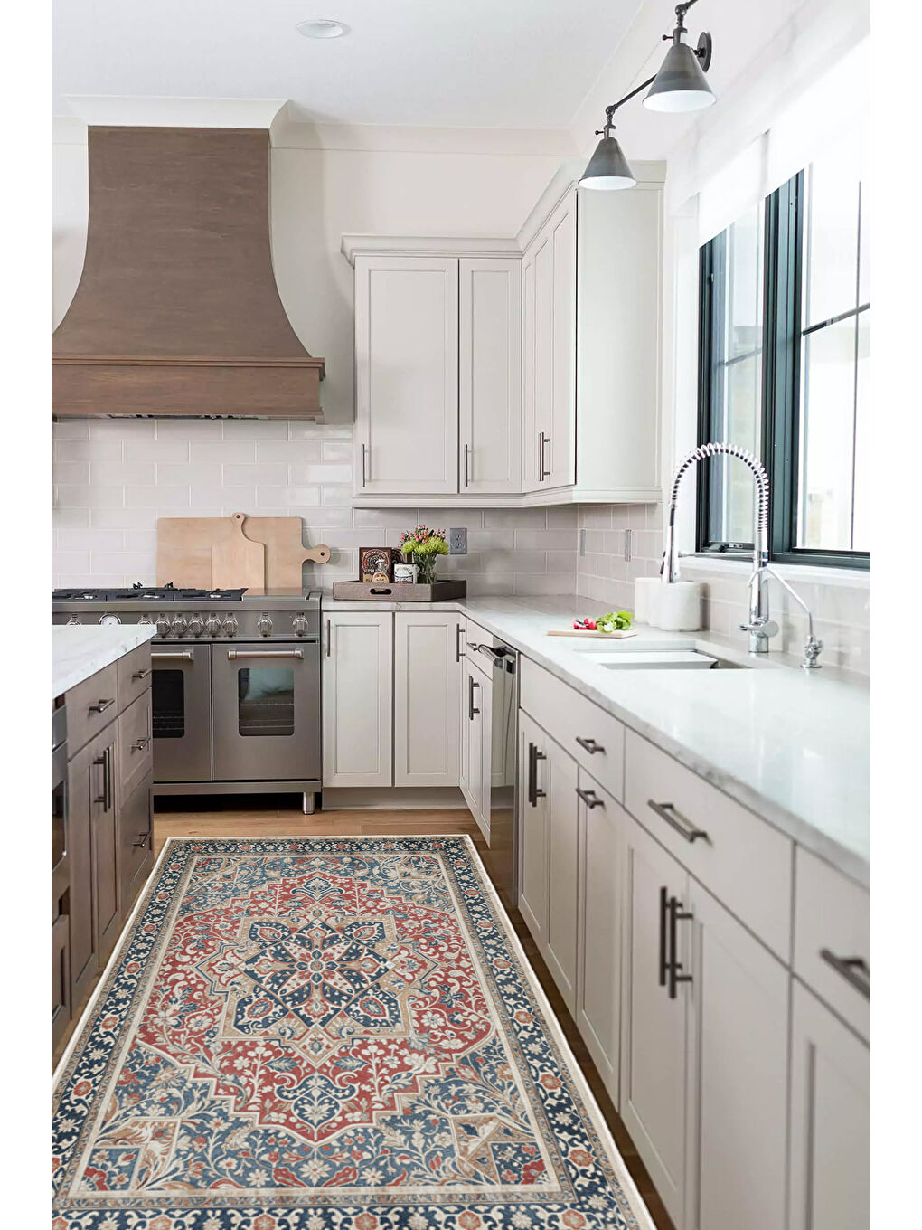 Lacivert Dekoratif Özel Tasarım Yıkanabilir İnce Kaymaz Tabanlı Modern Halı KECE FR15-4