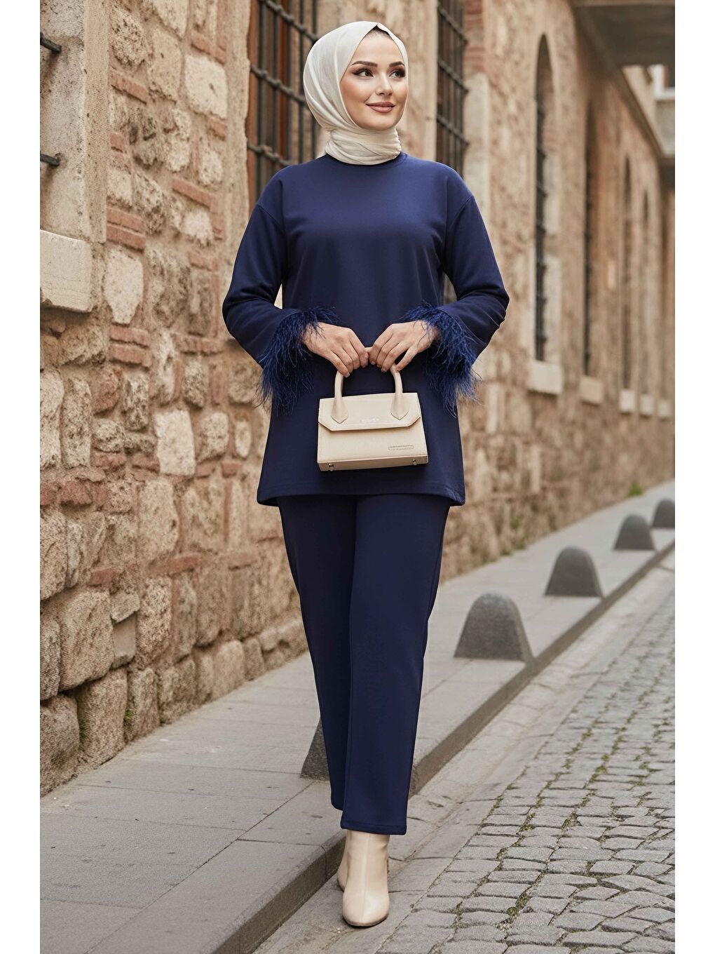 Kol Ucu Tüylü Modal İkili Takım Lacivert - 088-LACIVERT