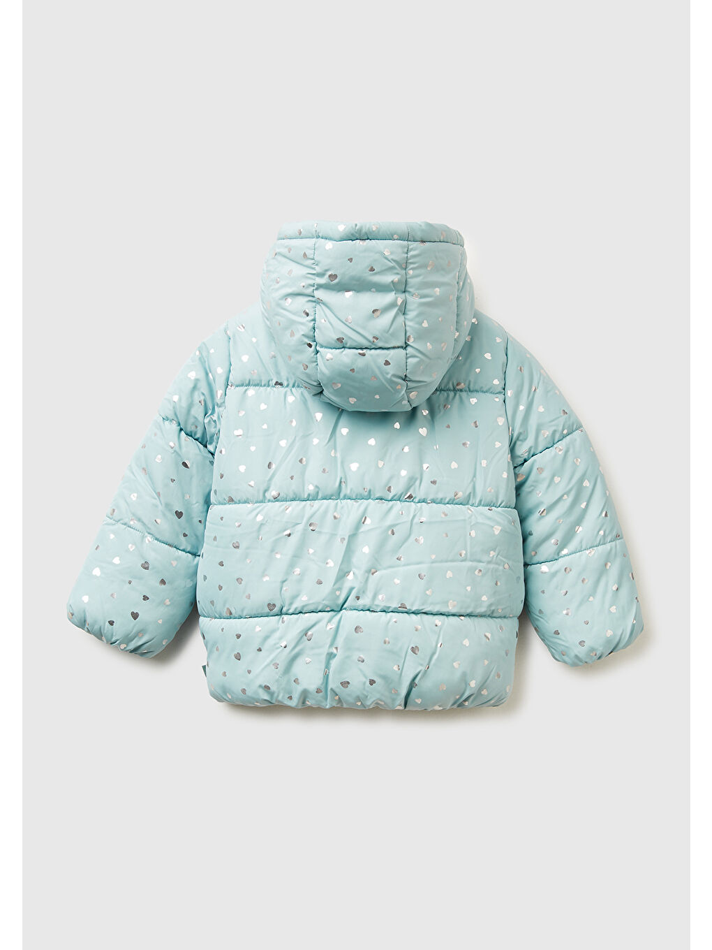 Kız Çocuk Su Yeşili İçi Kürklü Fermuarlı Kapüşonlu Dolgulu Mont-1