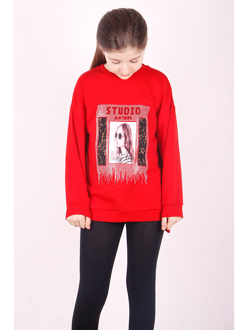 Kırmızı Kız Çocuk Studio Baskılı Sweatshirt
