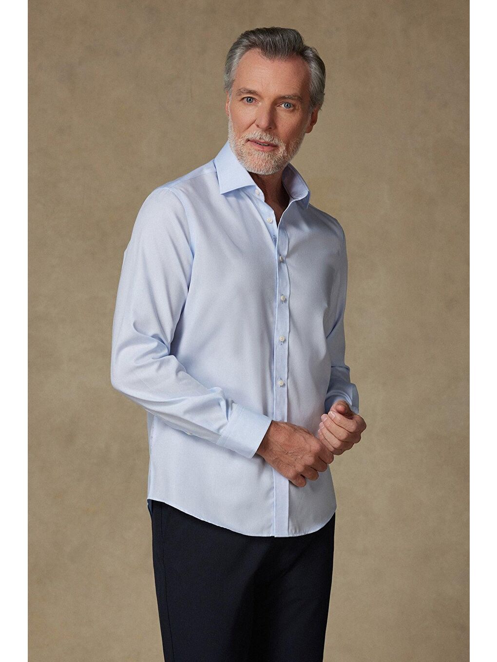 Fabio Non Iron Twill Pamuklu Comfort Fit Açık Mavi Klasik Yaka Erkek Düz %100 Pamuk Gömlek