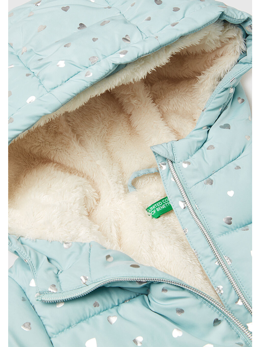 Kız Çocuk Su Yeşili İçi Kürklü Fermuarlı Kapüşonlu Dolgulu Mont-2