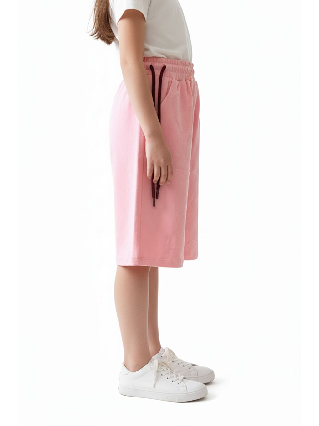 Pembe Kız Çocuk Bol Paça Beli Lastikli Nakışlı Kapri & Bağlamalı 25001-3