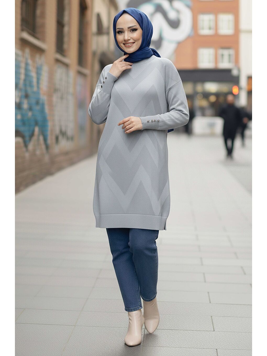 Kol Düğmeli Tiiko Tunik Gri - 28081-GRI