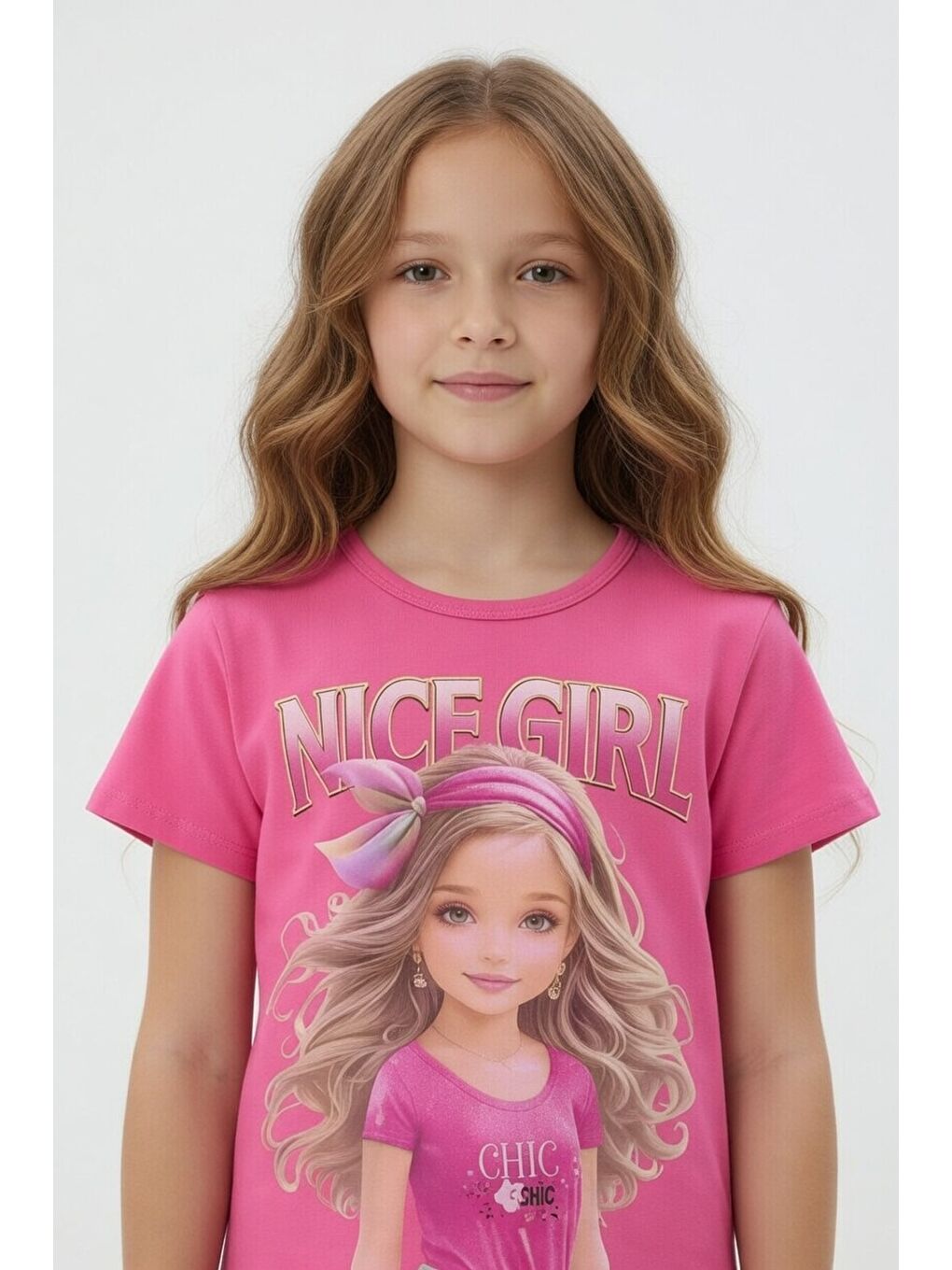 Pembe Kız Karakter Baskılı Geniş Paça Pantolonlu 2li Kız Çocuk Takım 23801-2