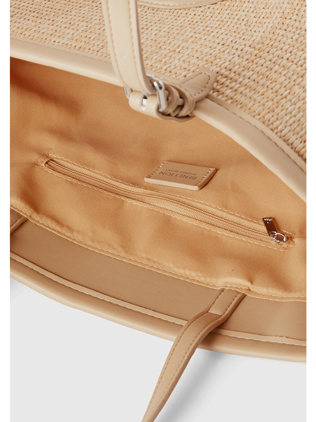 Bej Kadın Vizon Önü Yama Logo İşlemeli Ayarlanabilir Askılı Hasır Tote Çanta-2