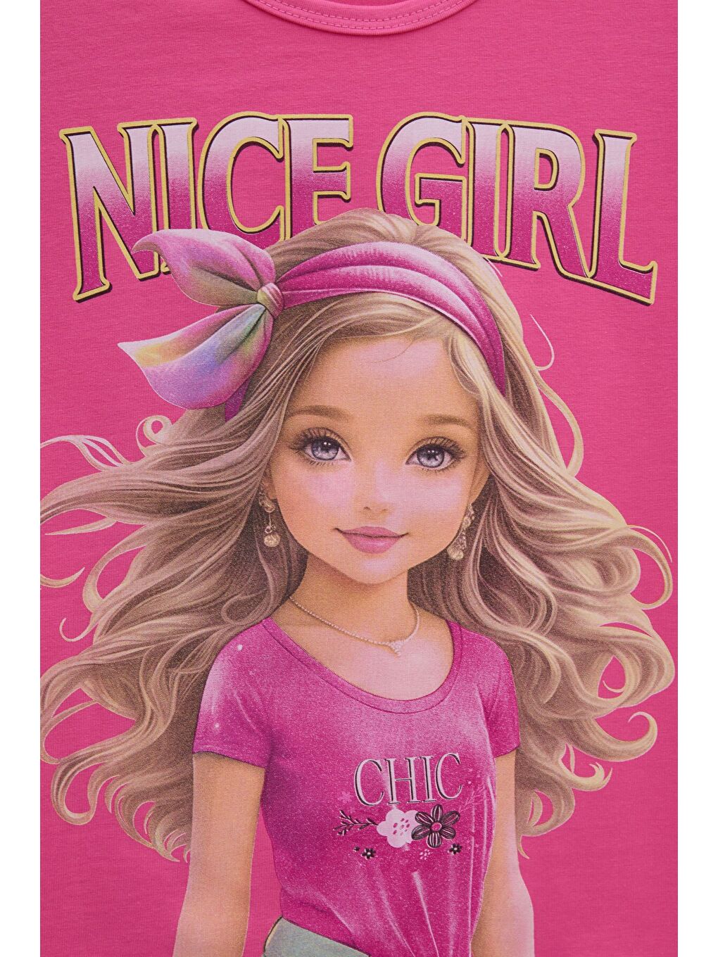 Pembe Kız Karakter Baskılı Geniş Paça Pantolonlu 2li Kız Çocuk Takım 23801-3